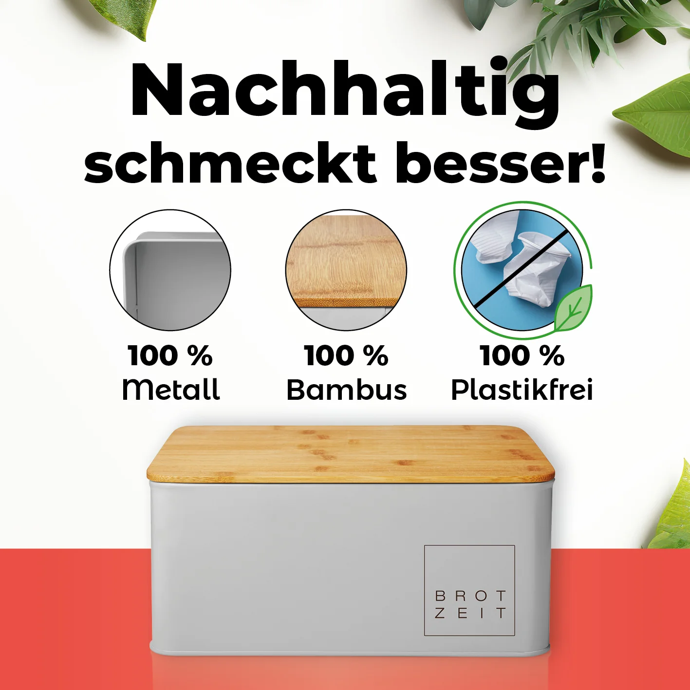 Cuisine Brotkasten aus Metall mit Bambus Deckel - Rechteckig 30,5 x 23,5 x 14 cm - Hellgrau - Image 7