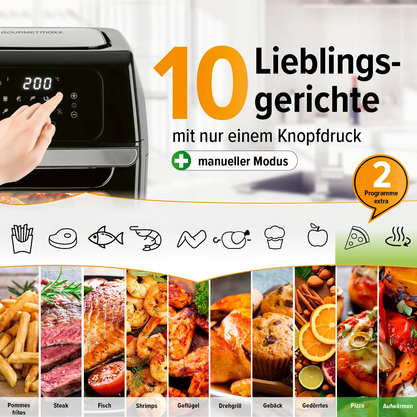 Digitale Heißluftfritteuse - 12 l - Schwarz - Image 4