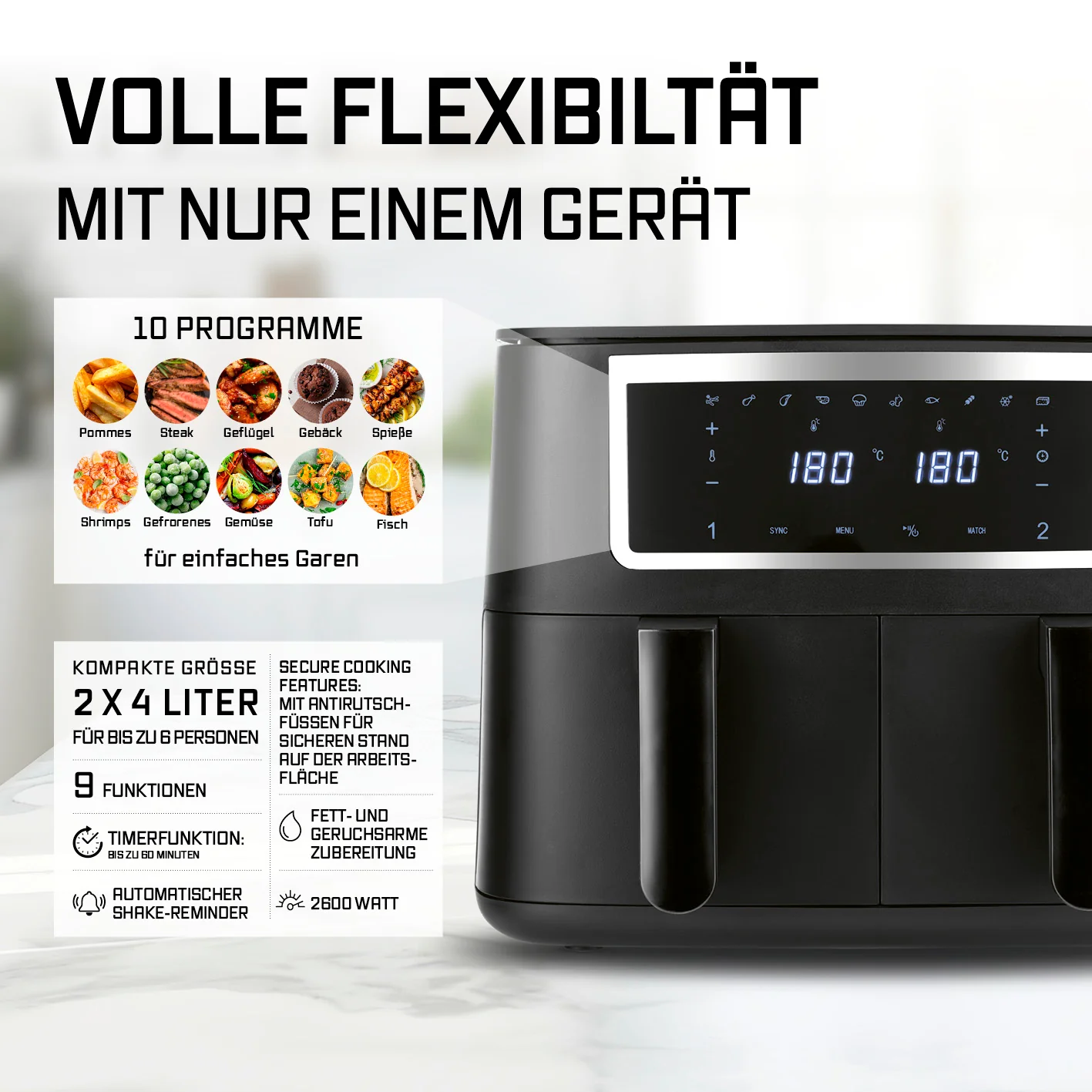 Doppelkammer-Heißluftfritteuse - 2x 4 l - Image 2