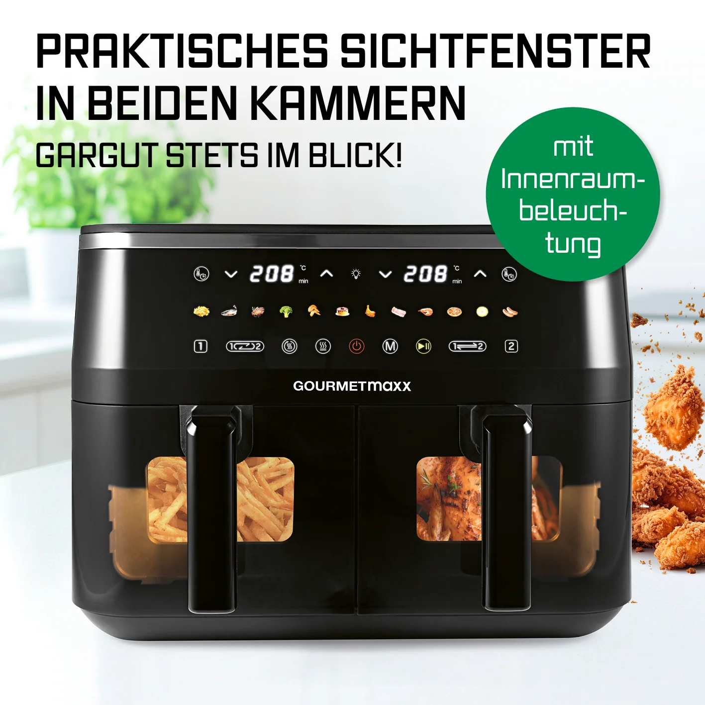 Doppelkammer-Heißluftfritteuse mit Sichtfenstern - 9 Liter (2 x 4,5 l) - Image 3