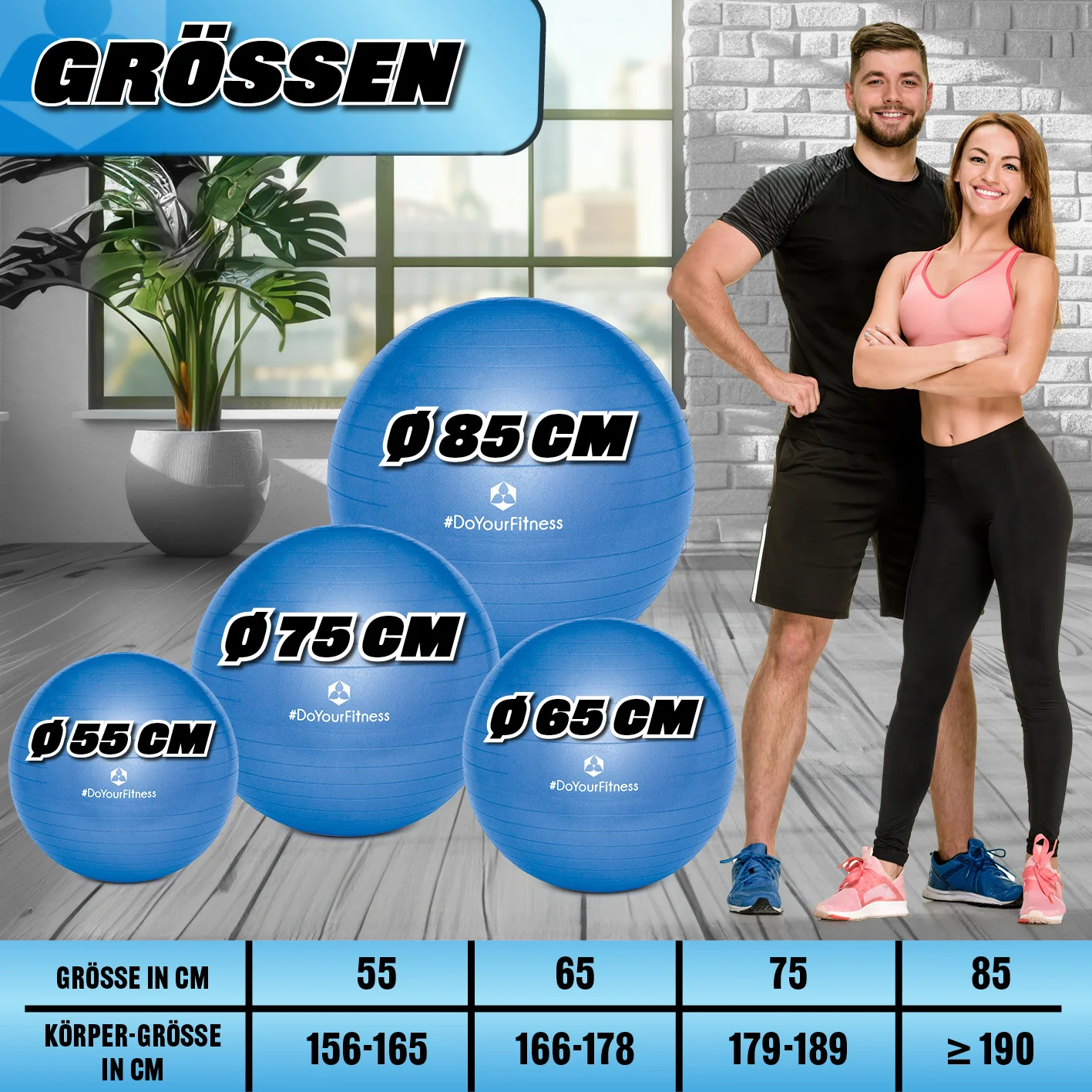 Gymnastikball inkl. Ballpumpe - Fitness Sitzball - Blau - 65 cm - Image 8