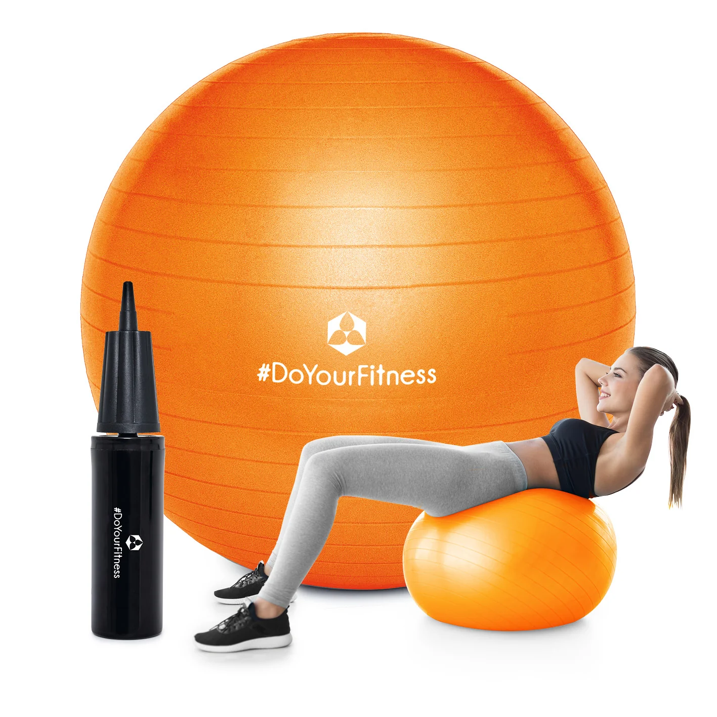 Gymnastikball inkl. Ballpumpe - Fitness Sitzball - Orange - 85 cm
