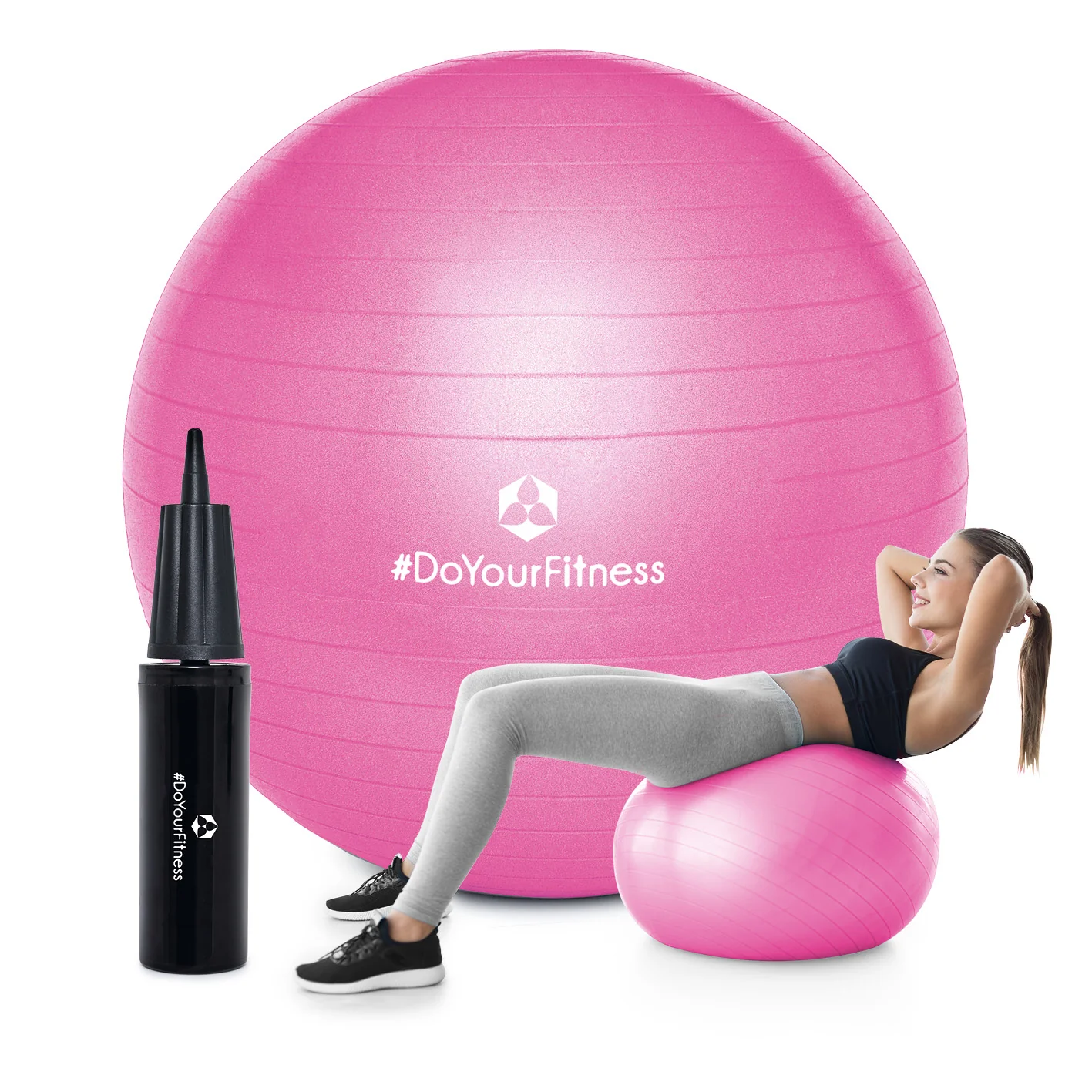 Gymnastikball inkl. Ballpumpe - Fitness Sitzball - Pink - 85 cm