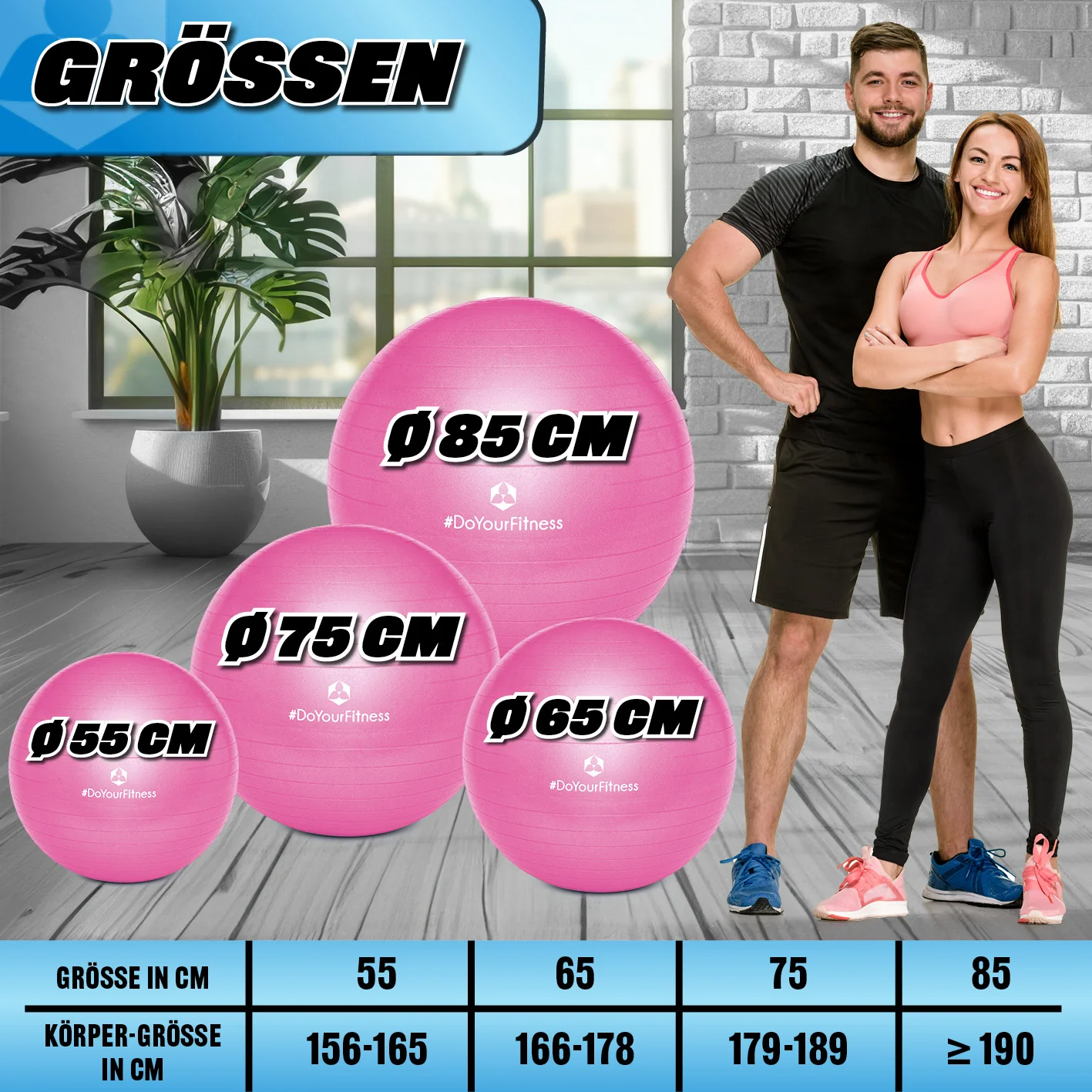 Gymnastikball inkl. Ballpumpe - Fitness Sitzball - Pink - 85 cm - Image 8
