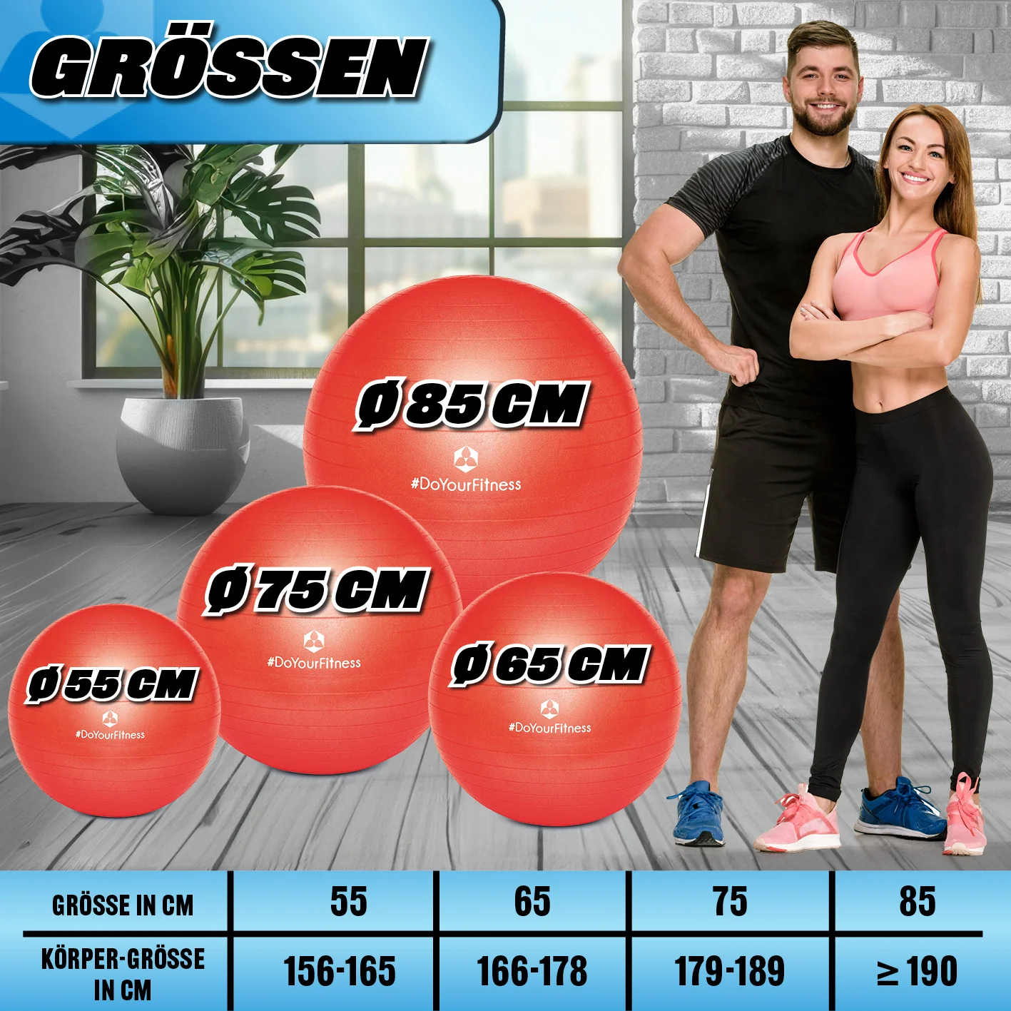 Gymnastikball inkl. Ballpumpe - Fitness Sitzball - Rot - 55 cm - Image 8