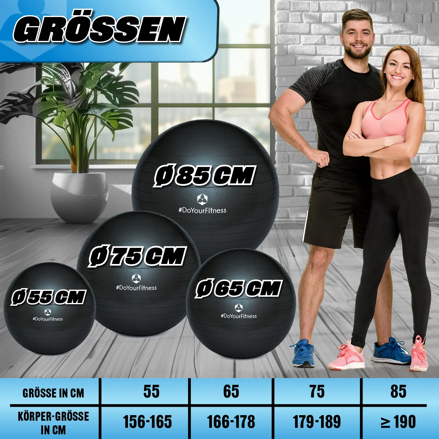 Gymnastikball inkl. Ballpumpe - Fitness Sitzball - Schwarz - 55 cm - Image 8