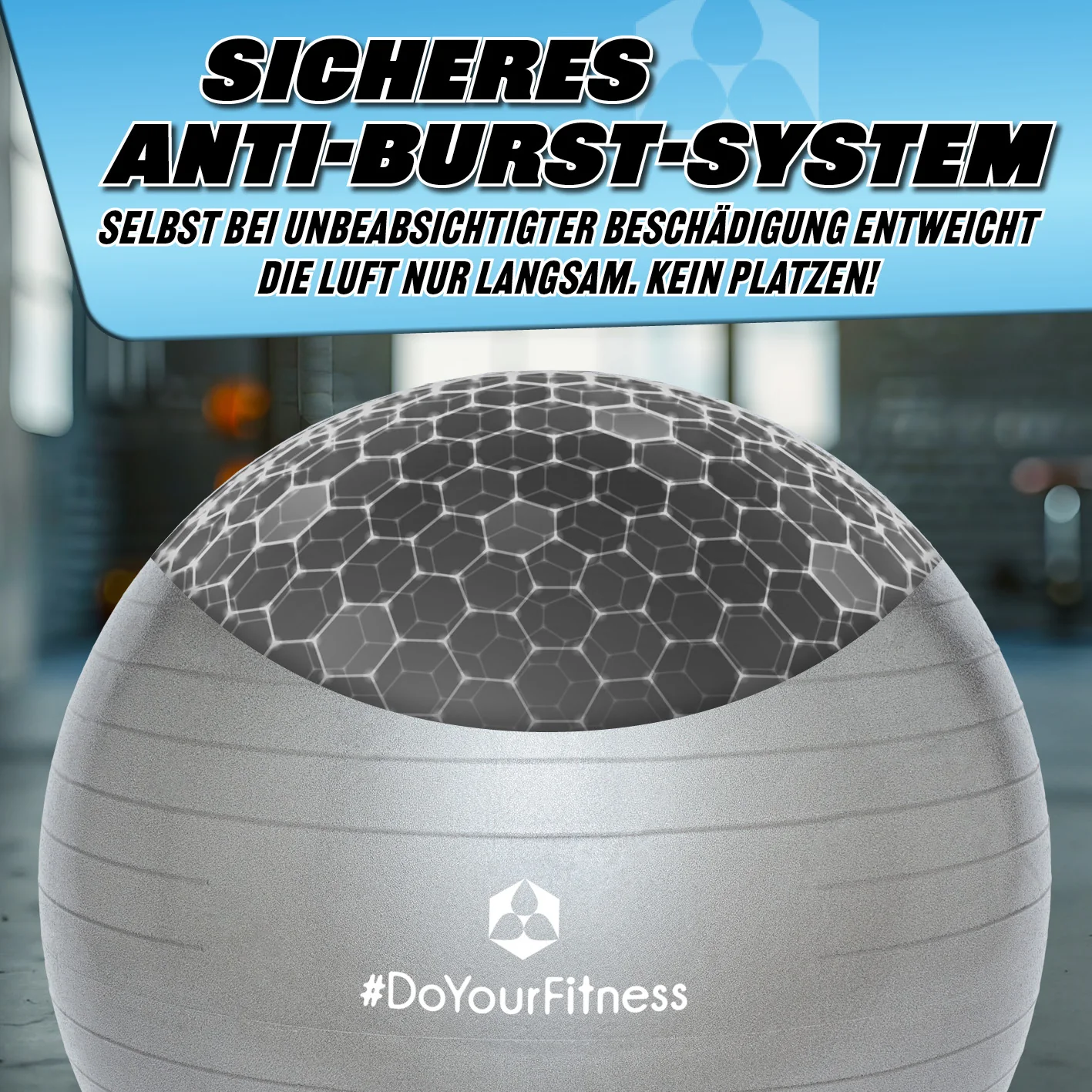 Gymnastikball inkl. Ballpumpe - Fitness Sitzball - Silber - 85 cm - Image 6