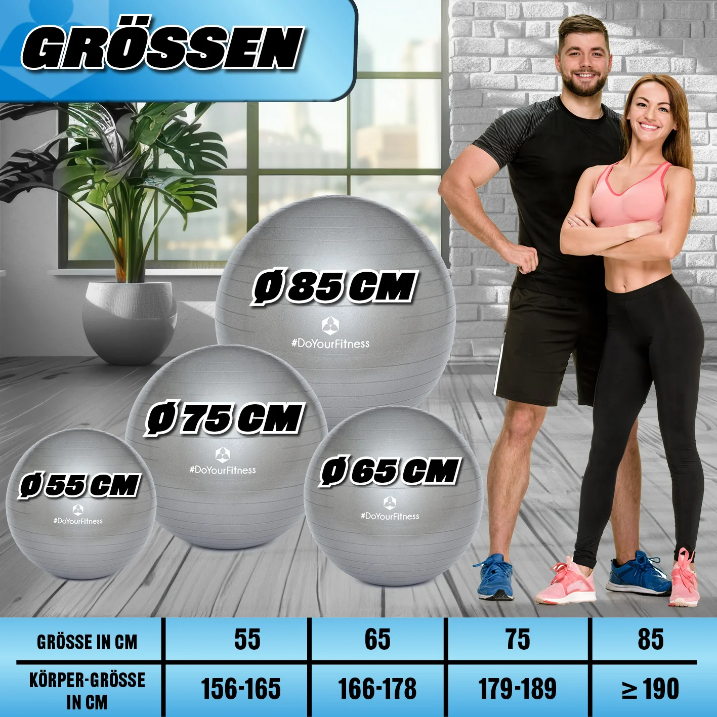 Gymnastikball inkl. Ballpumpe - Fitness Sitzball - Silber - 85 cm - Image 8