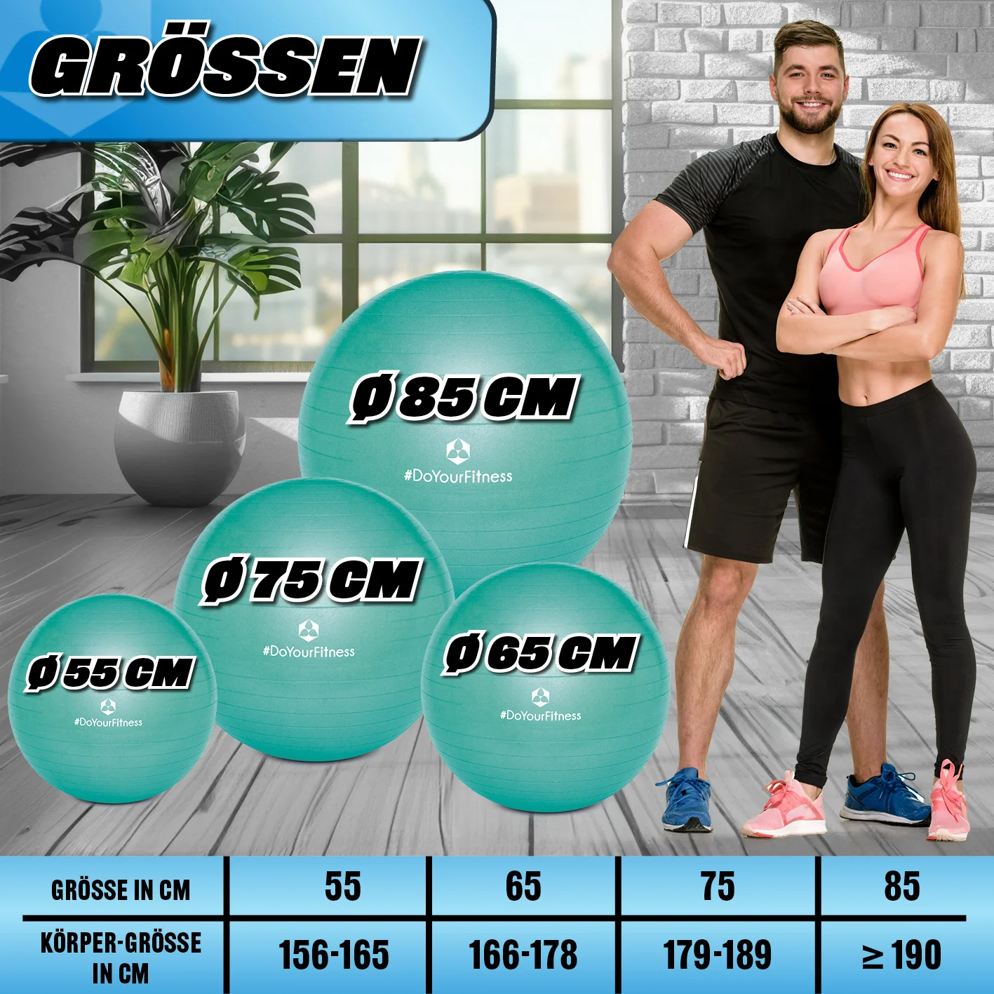 Gymnastikball inkl. Ballpumpe - Fitness Sitzball - Türkis - 55 cm - Image 8