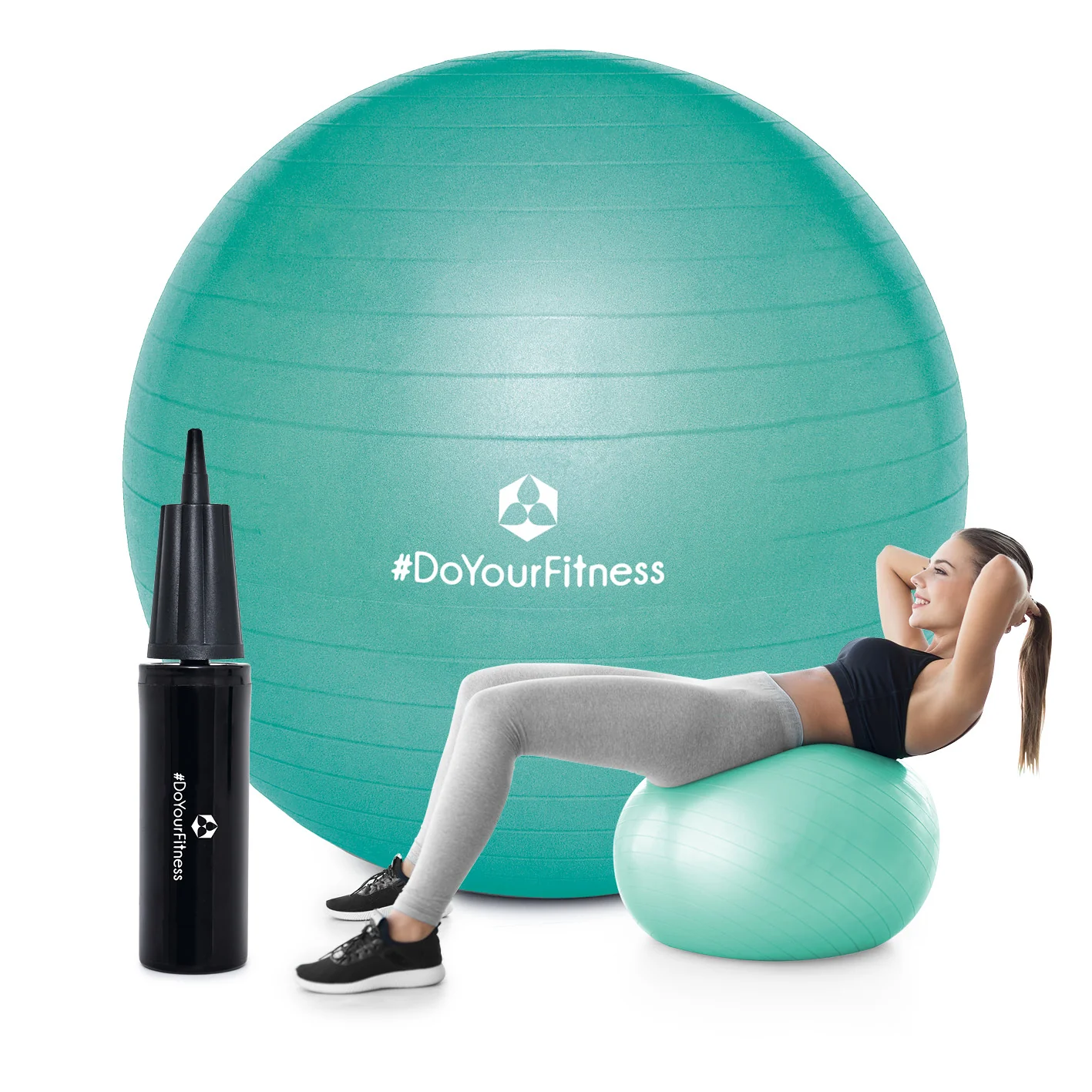 Gymnastikball inkl. Ballpumpe - Fitness Sitzball - Türkis - 85 cm
