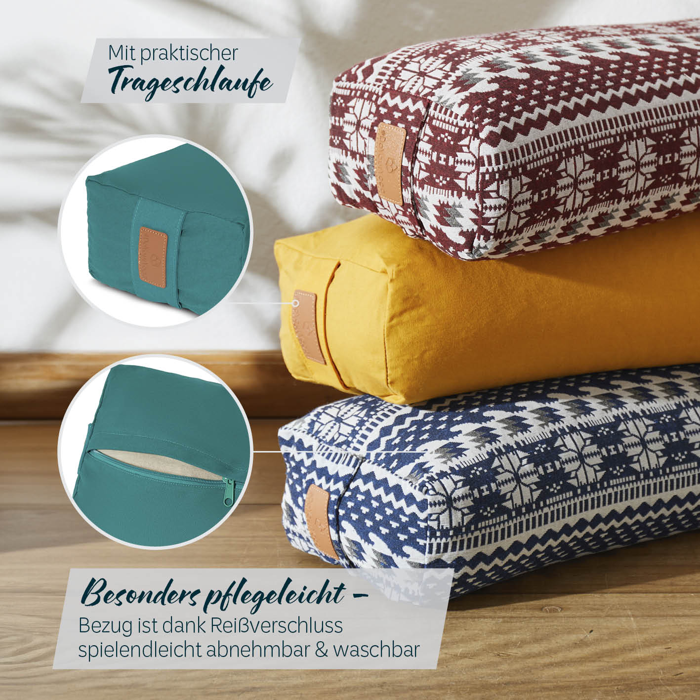 Yoga-Bolster Paravati - gefüllt mit Bio-Buchweizenschalen - 67 x 22 x 13 cm - Dunkelgrün - Image 5