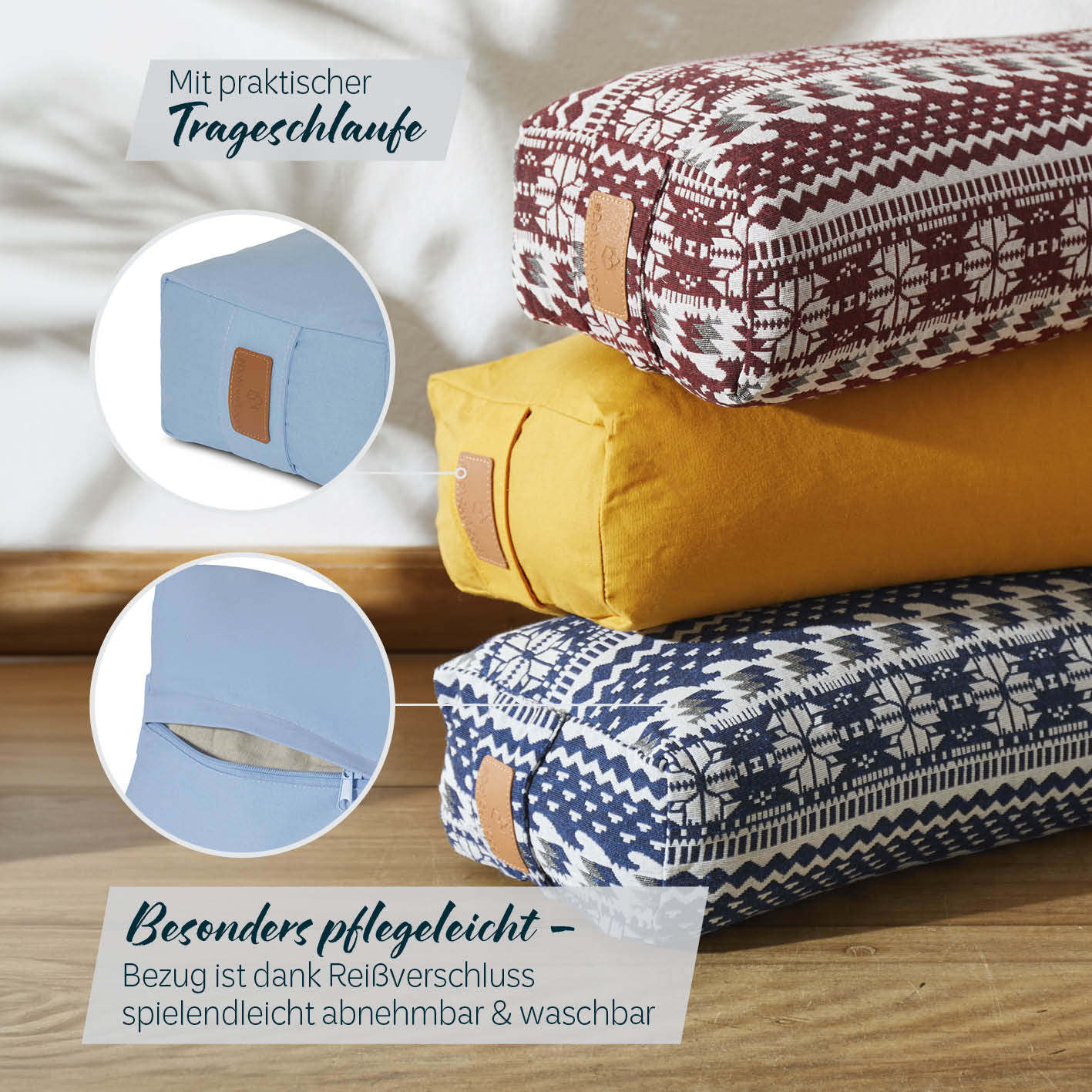 Yoga-Bolster Paravati - gefüllt mit Bio-Buchweizenschalen - 67 x 22 x 13 cm - Hellblau - Image 5