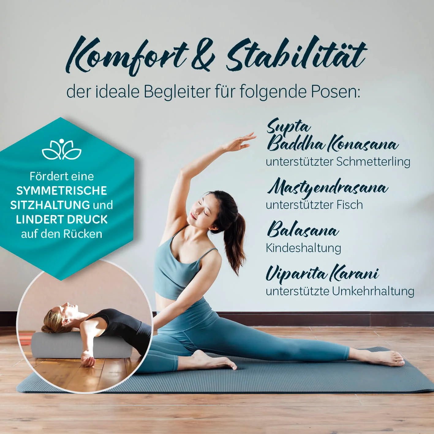 Yoga-Bolster Paravati - gefüllt mit Bio-Buchweizenschalen - 67 x 22 x 13 cm - Zementgrau - Image 4