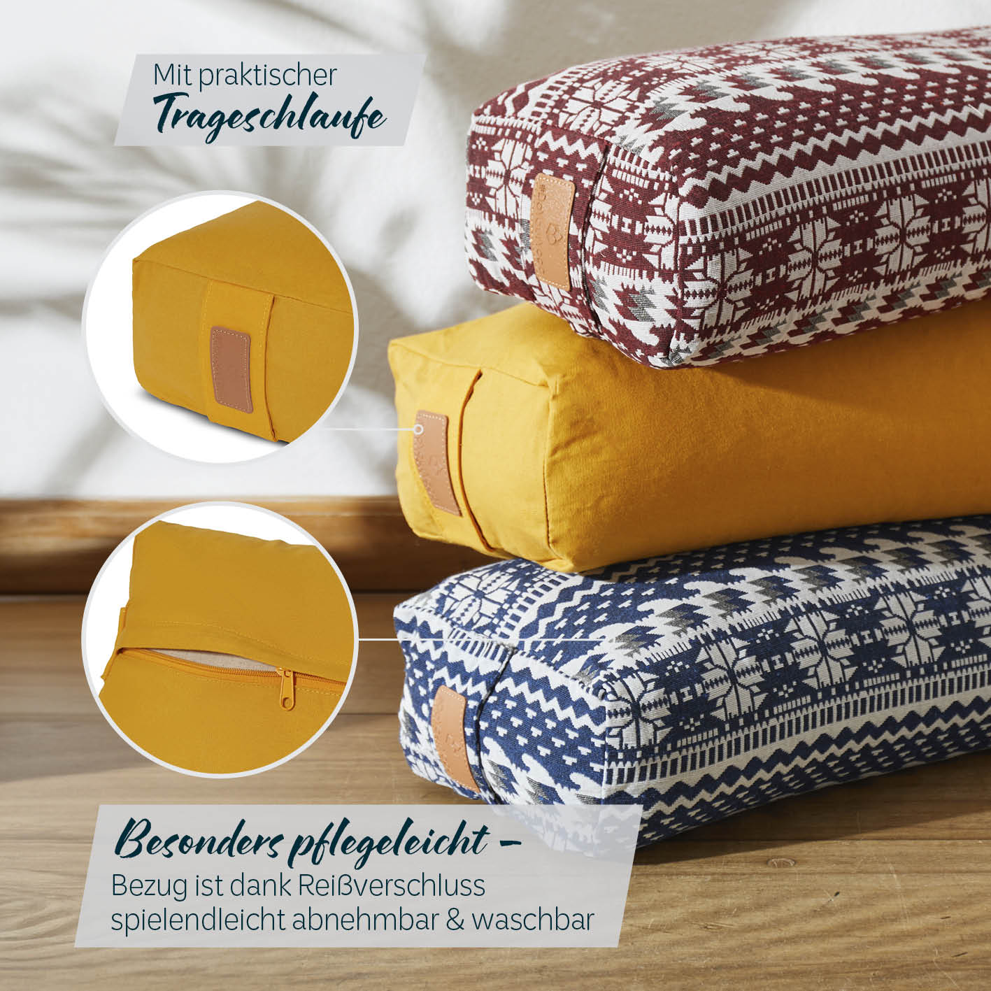 Yoga-Bolster Paravati - gefüllt mit Bio-Buchweizenschalen - 67 x 22 x 13 cm - Indischgelb - Image 5