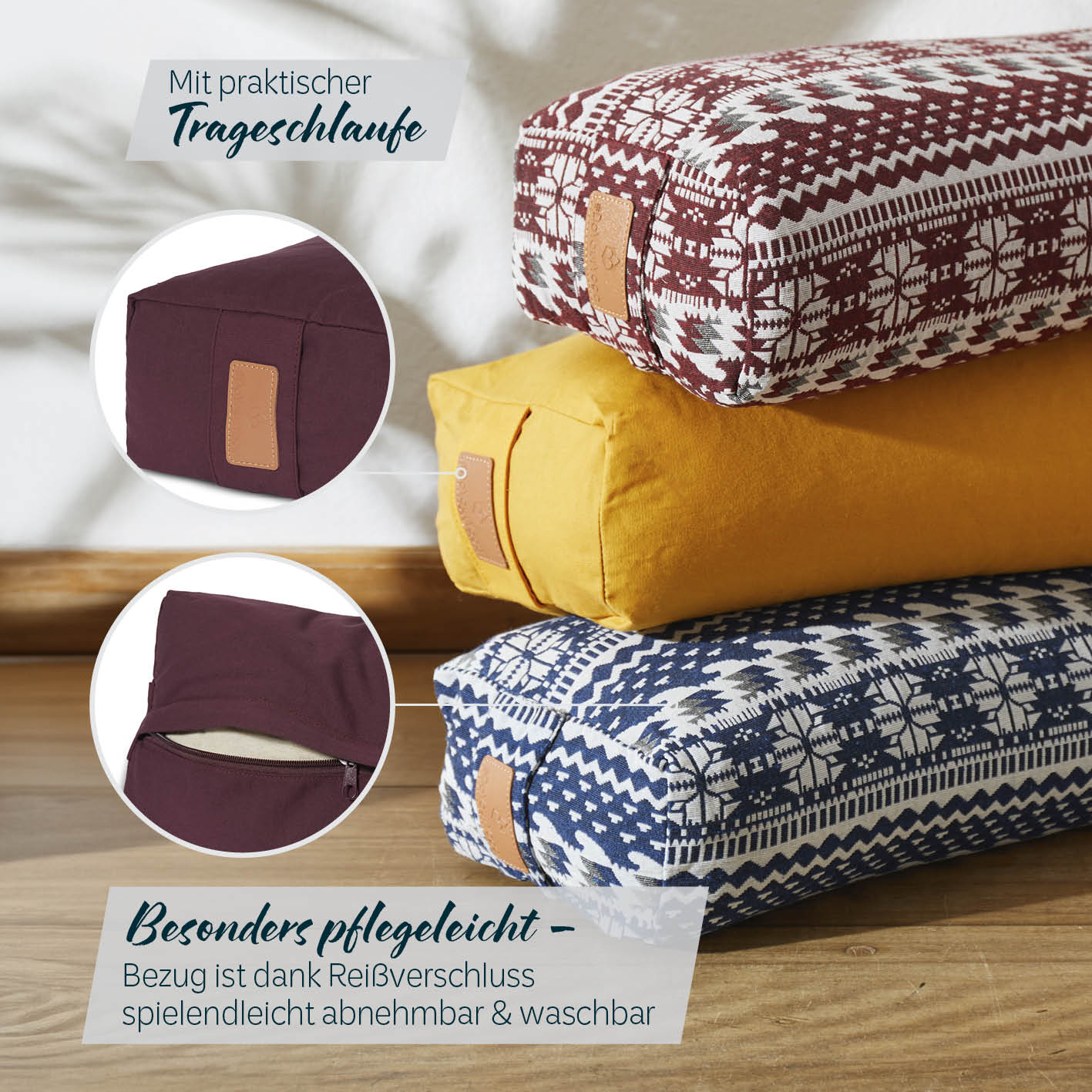 Yoga-Bolster Paravati - gefüllt mit Bio-Dinkelspelz - 67 x 22 x 13 cm - Bordeaux - Image 5