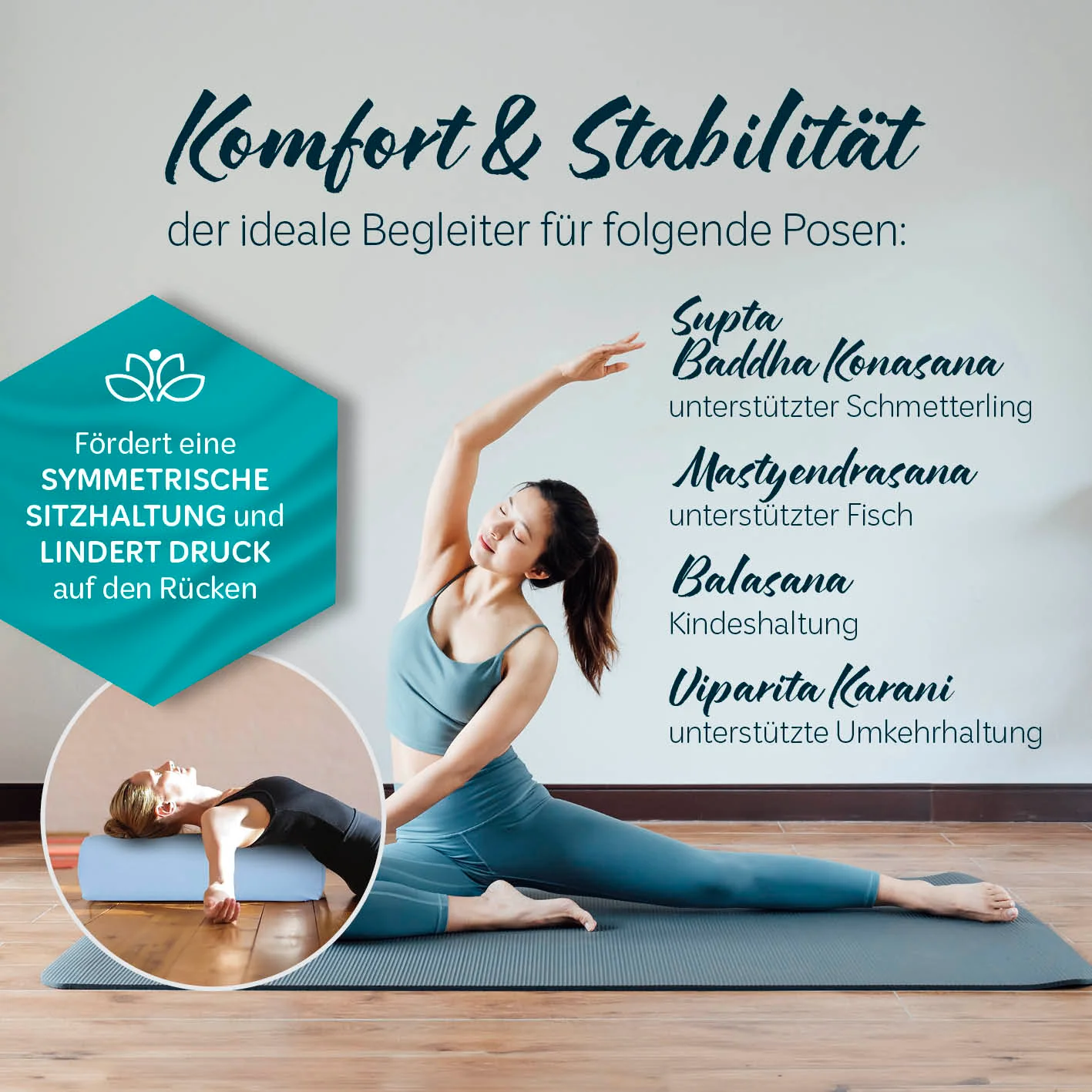 Yoga-Bolster Paravati - gefüllt mit Bio-Dinkelspelz - 67 x 22 x 13 cm - Hellblau - Image 4