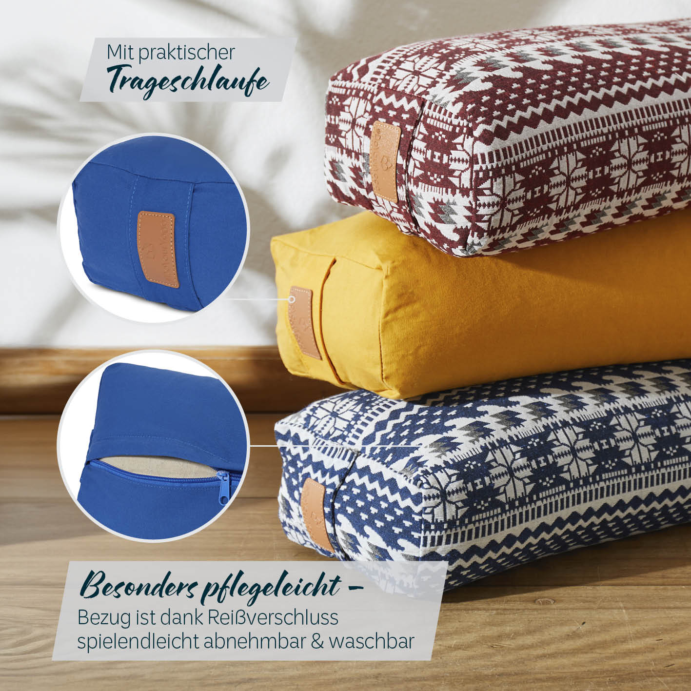 Yoga-Bolster Paravati - gefüllt mit Bio-Dinkelspelz - 67 x 22 x 13 cm - Navyblau - Image 5