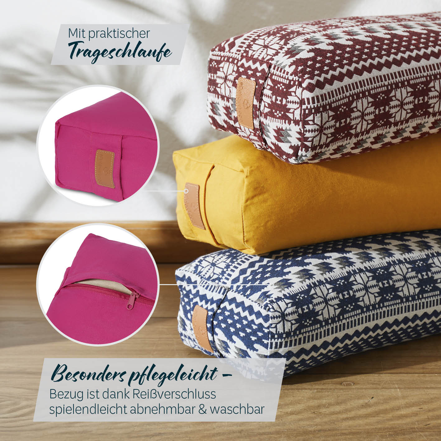 Yoga-Bolster Paravati - gefüllt mit Bio-Dinkelspelz - 67 x 22 x 13 cm - Pink - Image 5