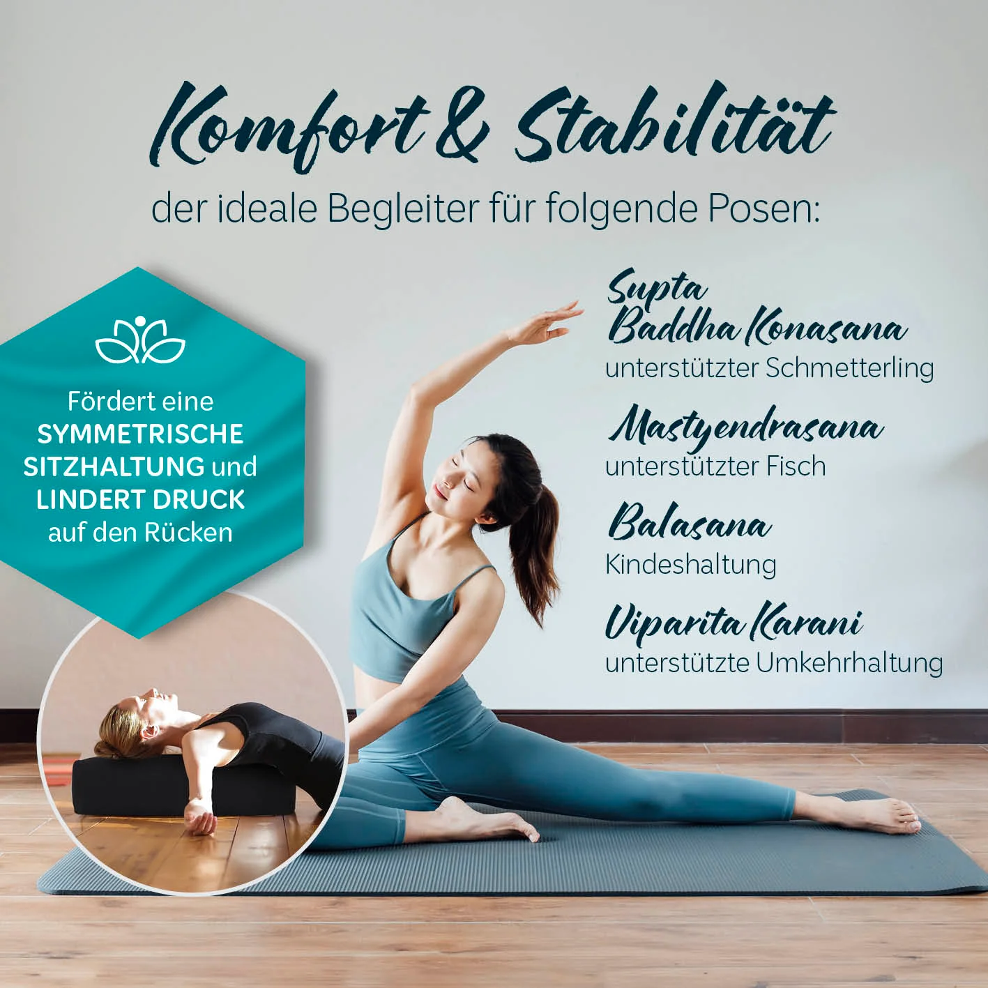 Yoga-Bolster Paravati - gefüllt mit Bio-Dinkelspelz - 67 x 22 x 13 cm - Schwarz - Image 4