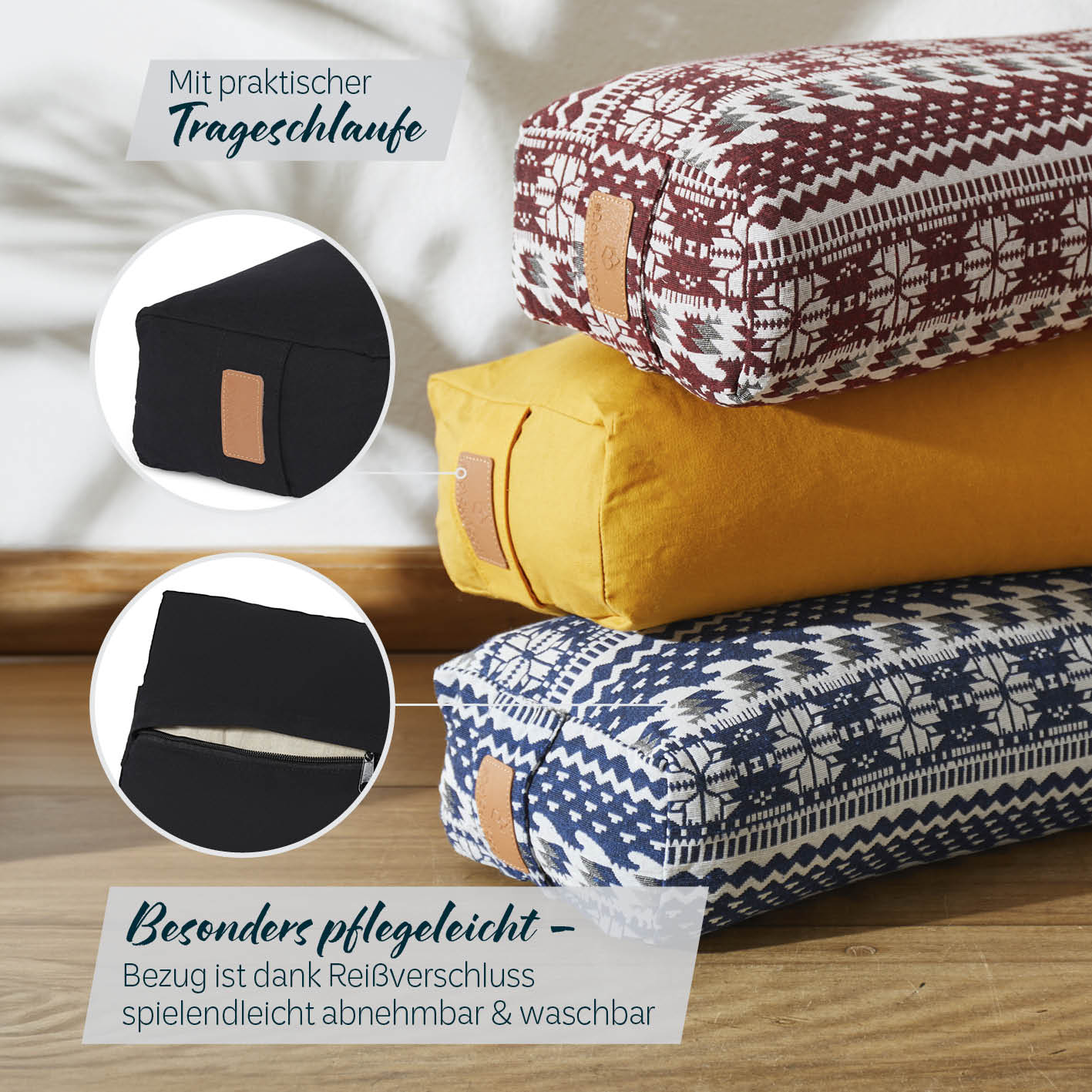 Yoga-Bolster Paravati - gefüllt mit Bio-Dinkelspelz - 67 x 22 x 13 cm - Schwarz - Image 5
