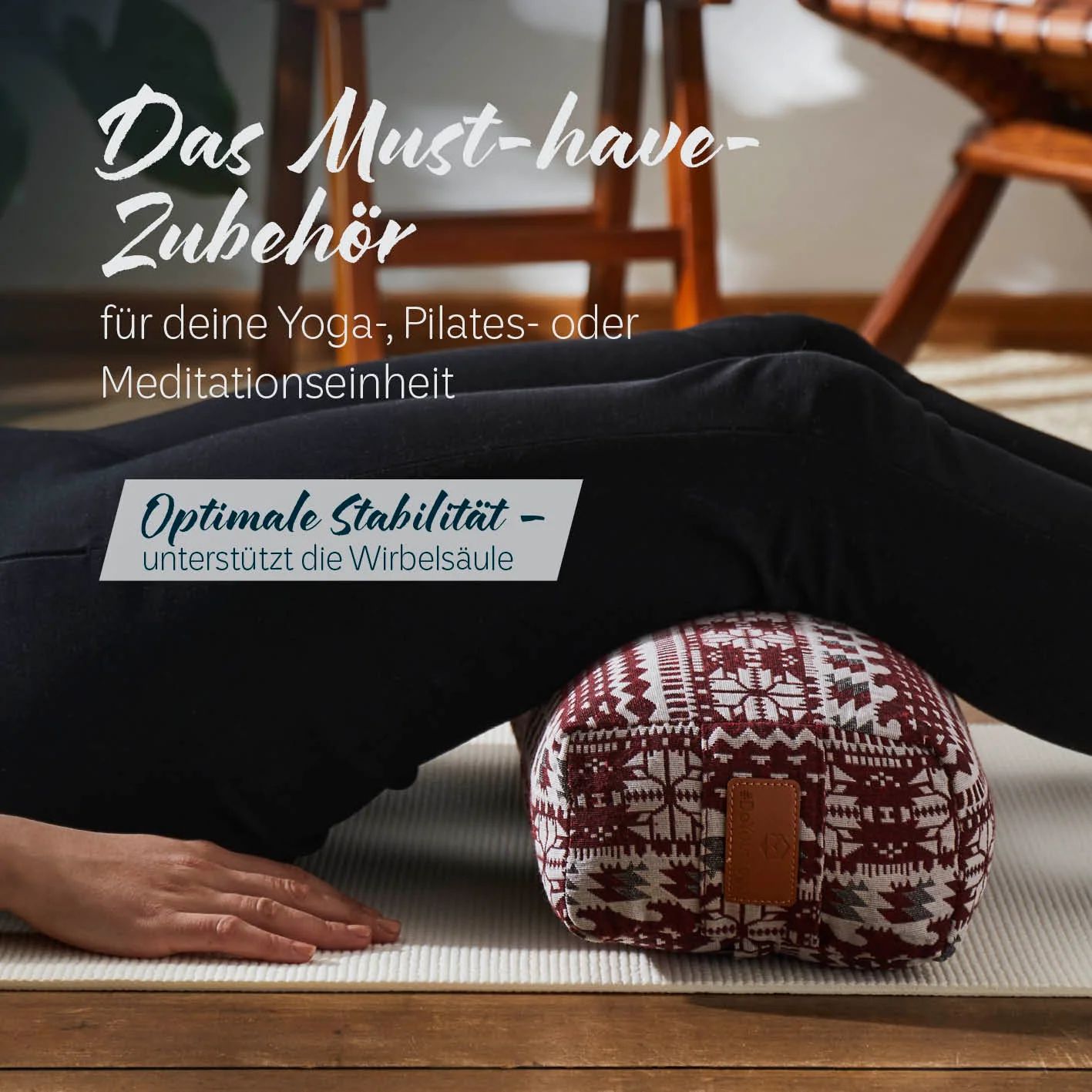 Yoga-Bolster Paravati - gefüllt mit Bio-Dinkelspelz - 67 x 22 x 13 cm - Style 9 (Rot-Weiß) - Image 3