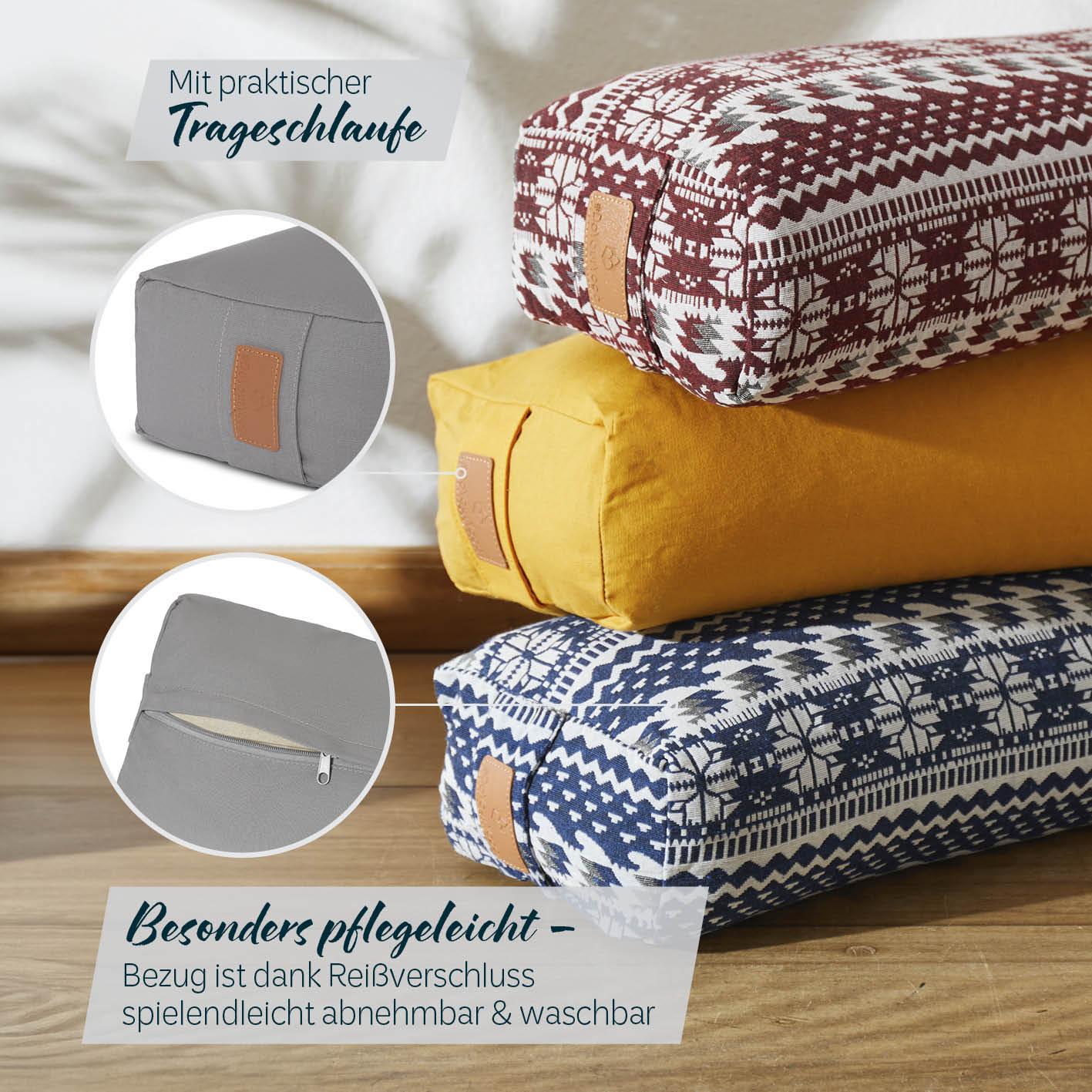 Yoga-Bolster Paravati - gefüllt mit Bio-Dinkelspelz - 67 x 22 x 13 cm - Zementgrau - Image 5