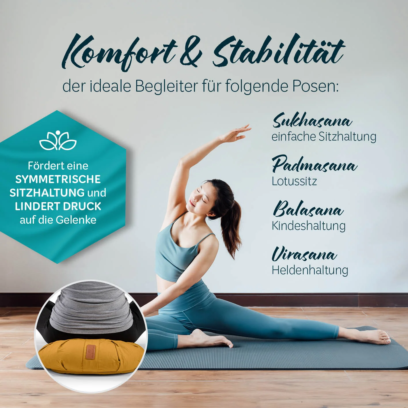 Yoga-Kissen Ganesh - gefüllt mit Bio-Dinkelspelz - Halbmond 45 x 30 x 14 cm - Indischgelb - Image 5