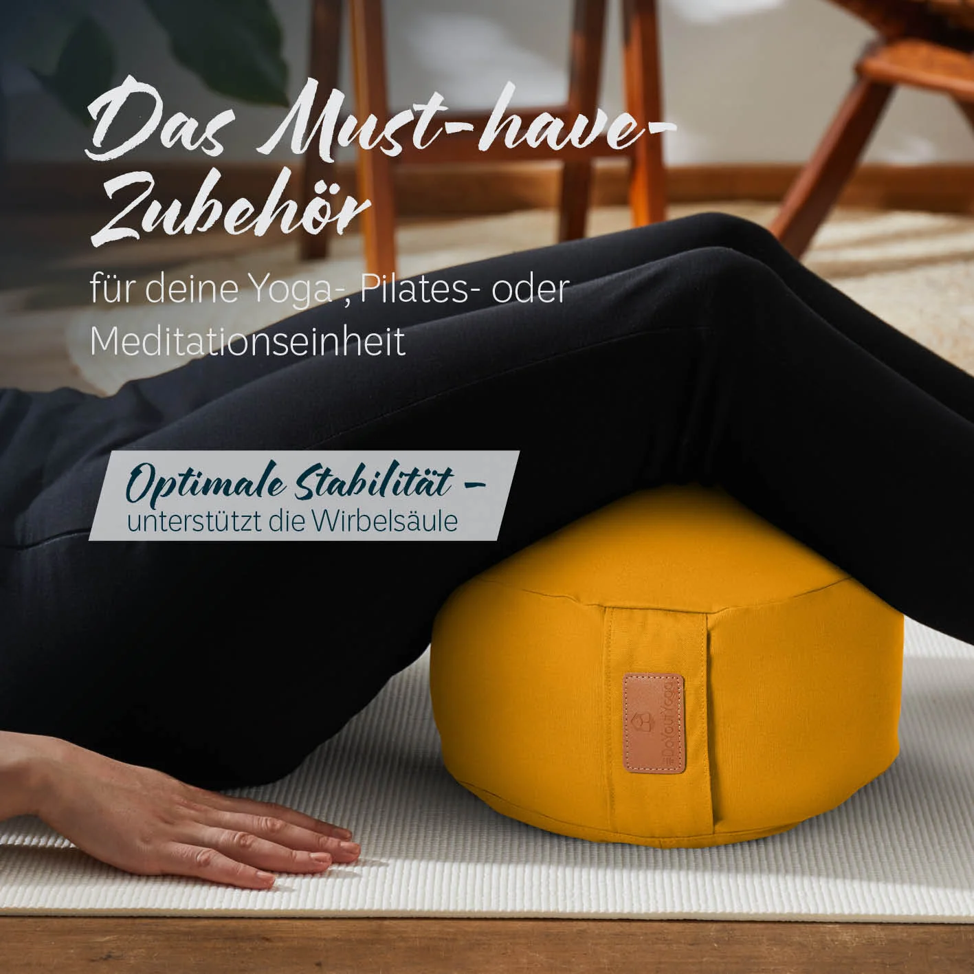 Yoga-Kissen Vishnu - gefüllt mit Bio-Buchweizenschalen - Rund 30 x 30 x 15 cm - Currygelb - Image 3