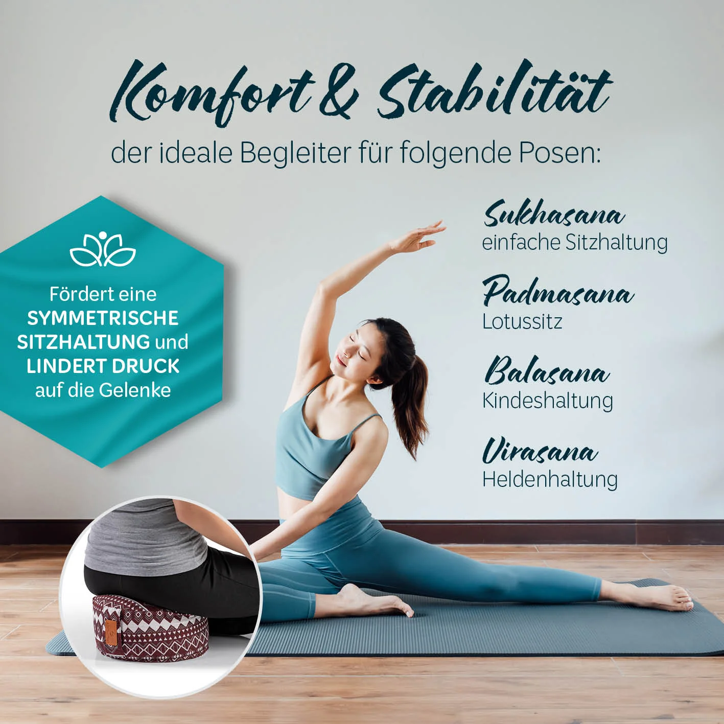Yoga-Kissen Vishnu - gefüllt mit Bio-Buchweizenschalen - Rund 30 x 30 x 15 cm - Style 2 (Rot-Weiß) - Image 5