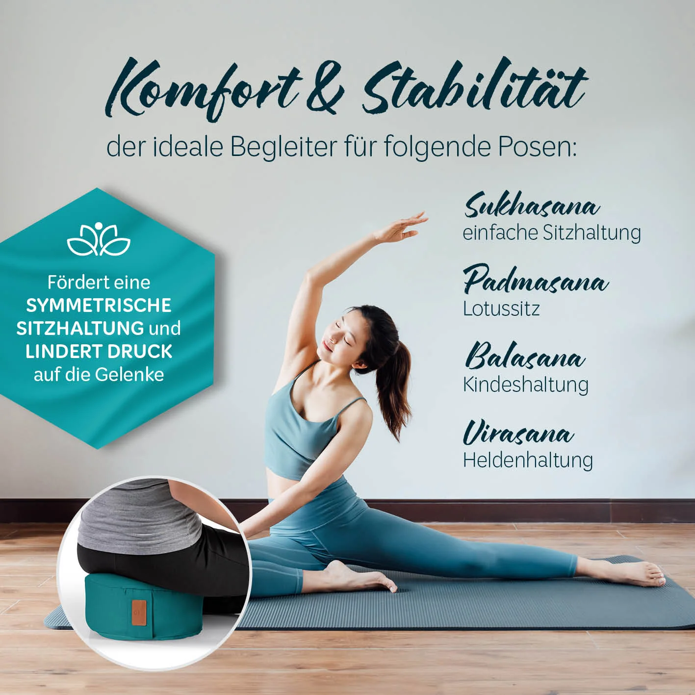 Yoga-Kissen Vishnu - gefüllt mit Bio-Dinkelspelz - Rund 30 x 30 x 15 cm - Dunkelgrün - Image 5