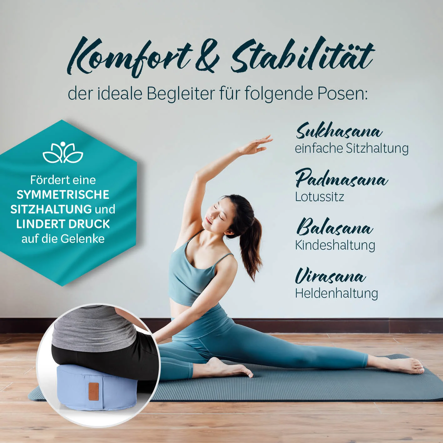 Yoga-Kissen Vishnu - gefüllt mit Bio-Dinkelspelz - Rund 30 x 30 x 15 cm - Lavendel - Image 5