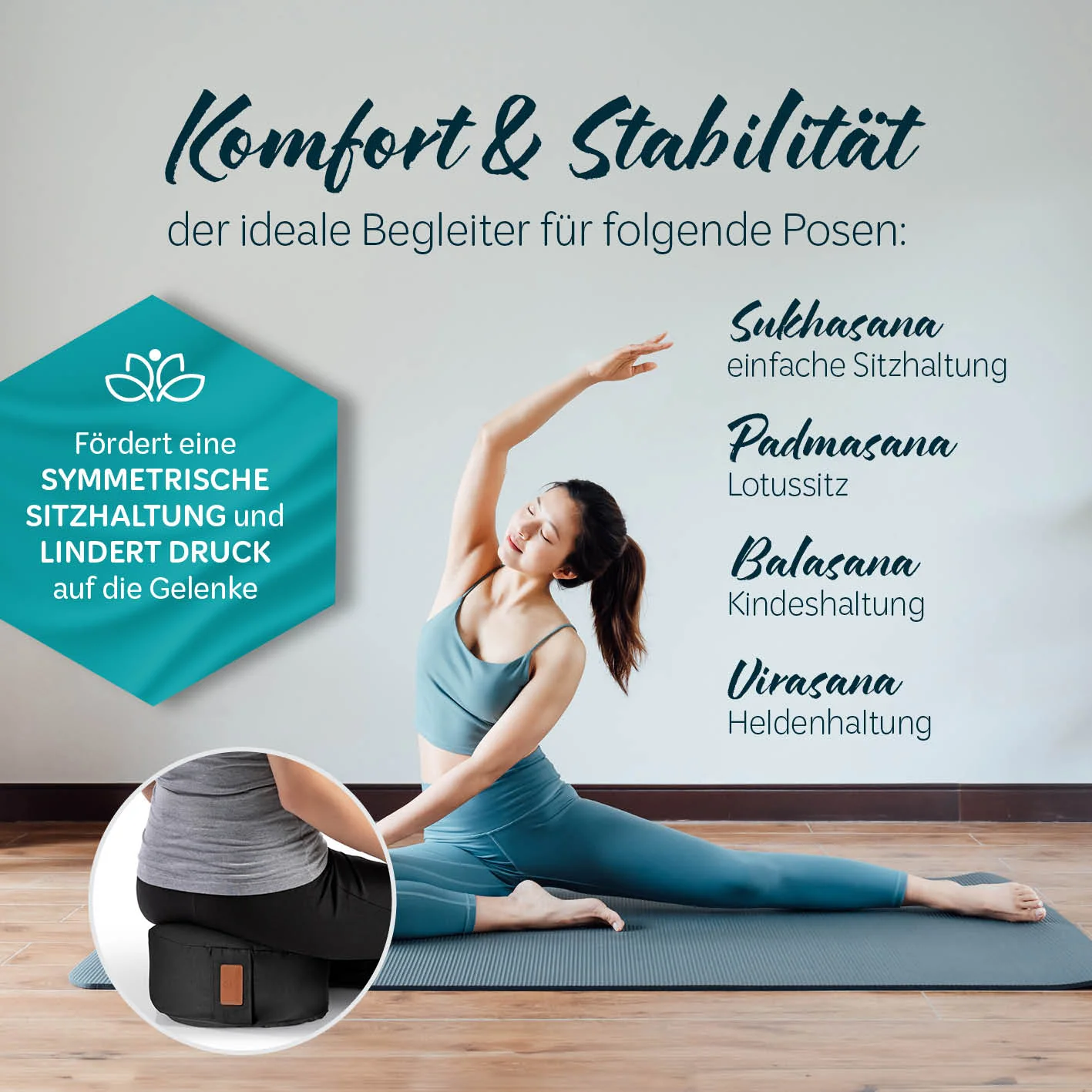 Yoga-Kissen Vishnu - gefüllt mit Bio-Dinkelspelz - Rund 30 x 30 x 15 cm - Schwarz - Image 5