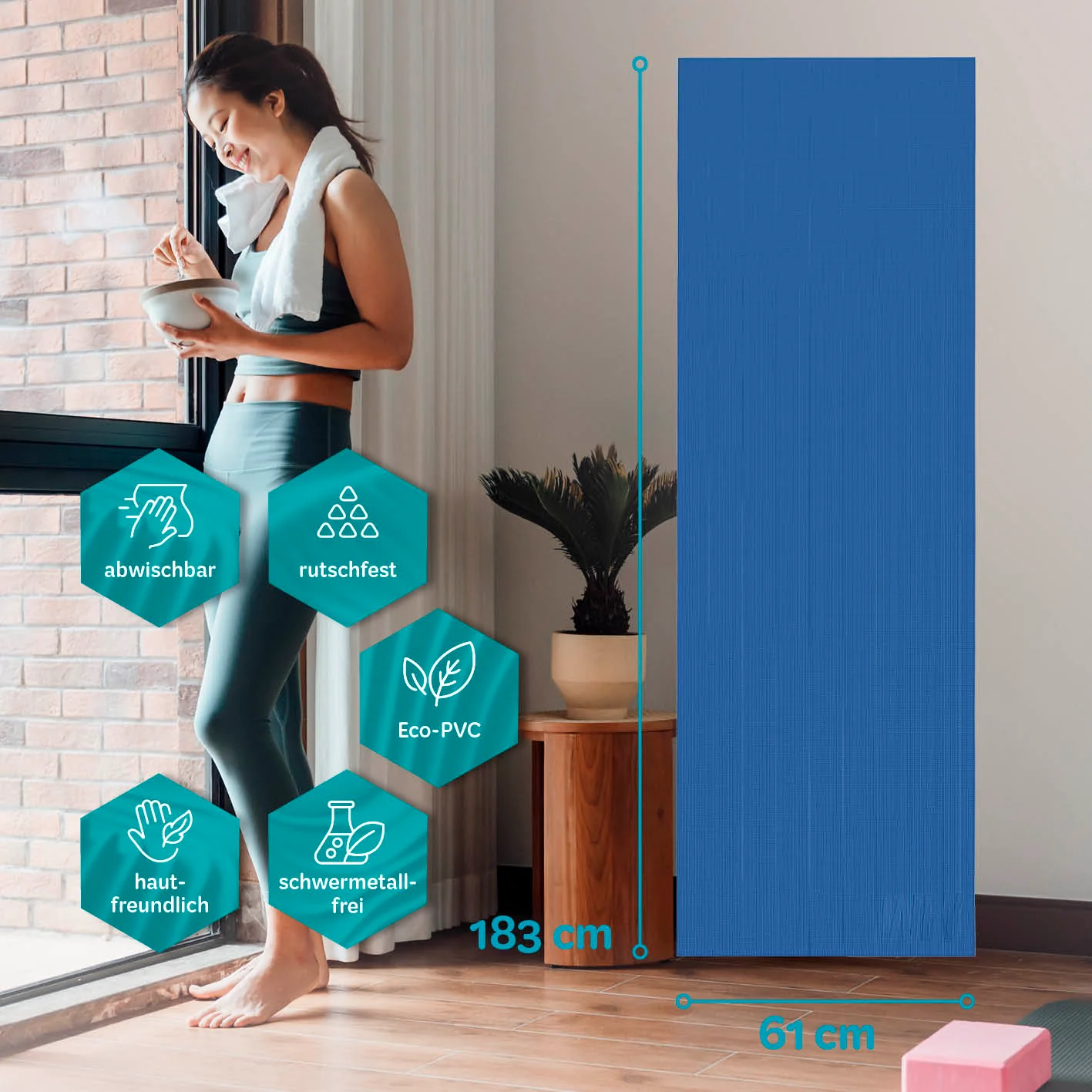 Yogamatte Kirana - 183 x 61 x 0,4 cm - Navyblau - Image 4