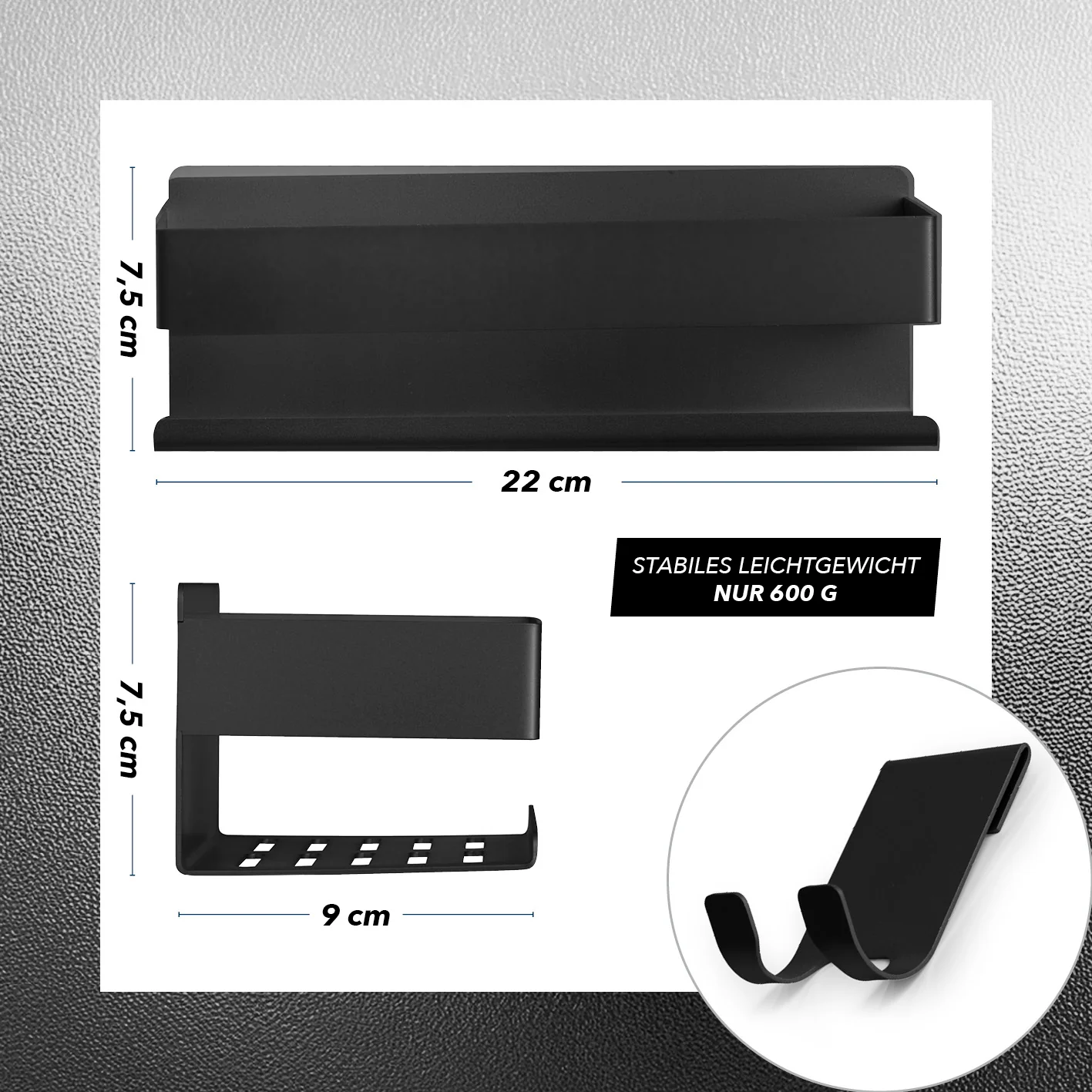 Dusch-Organizer zum Kleben oder Bohren - 2er-Set - Schwarz - Image 6