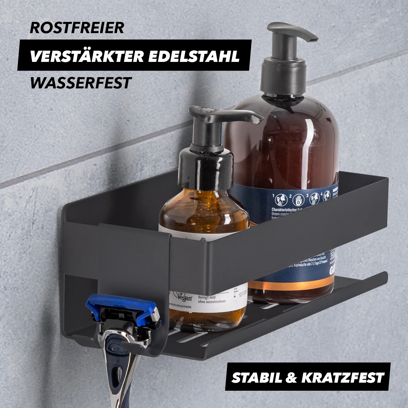 Dusch-Organizer zum Kleben oder Bohren - 2er-Set - Schwarz - Image 7