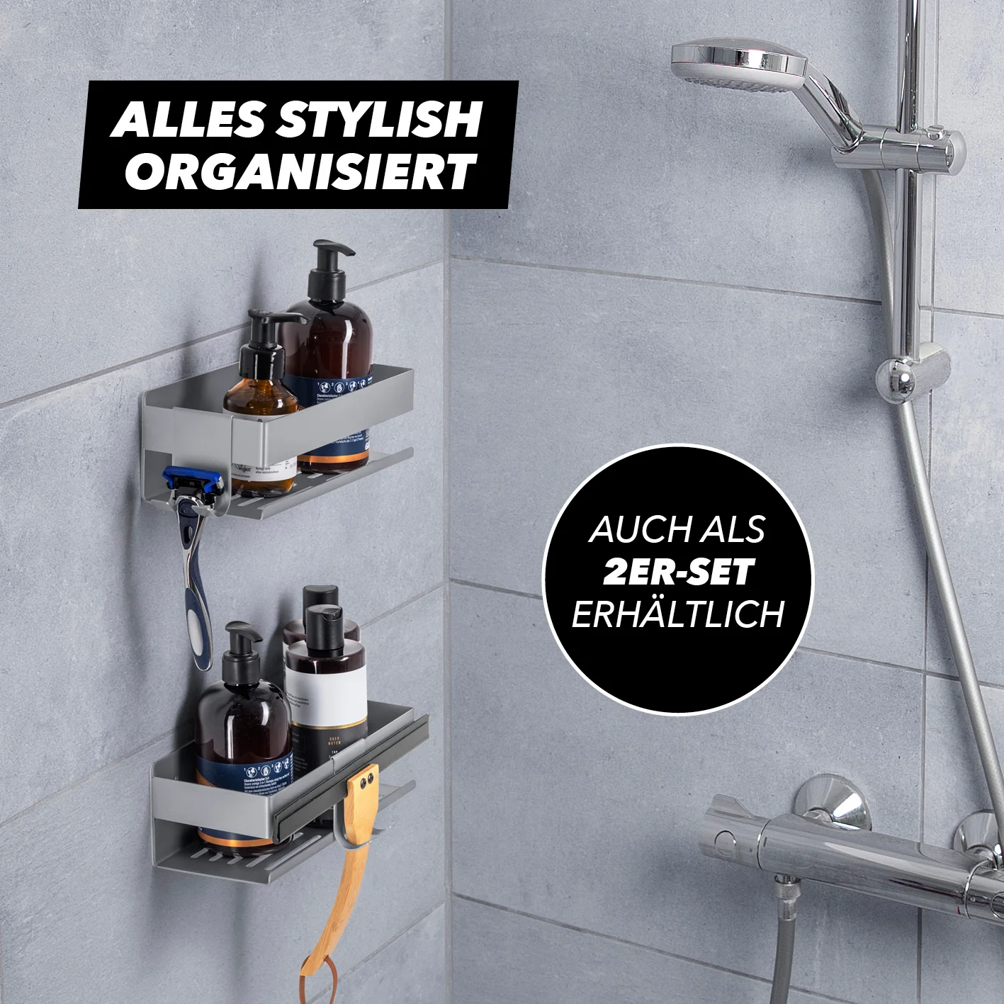 Dusch-Organizer zum Kleben oder Bohren - Silber - Image 8