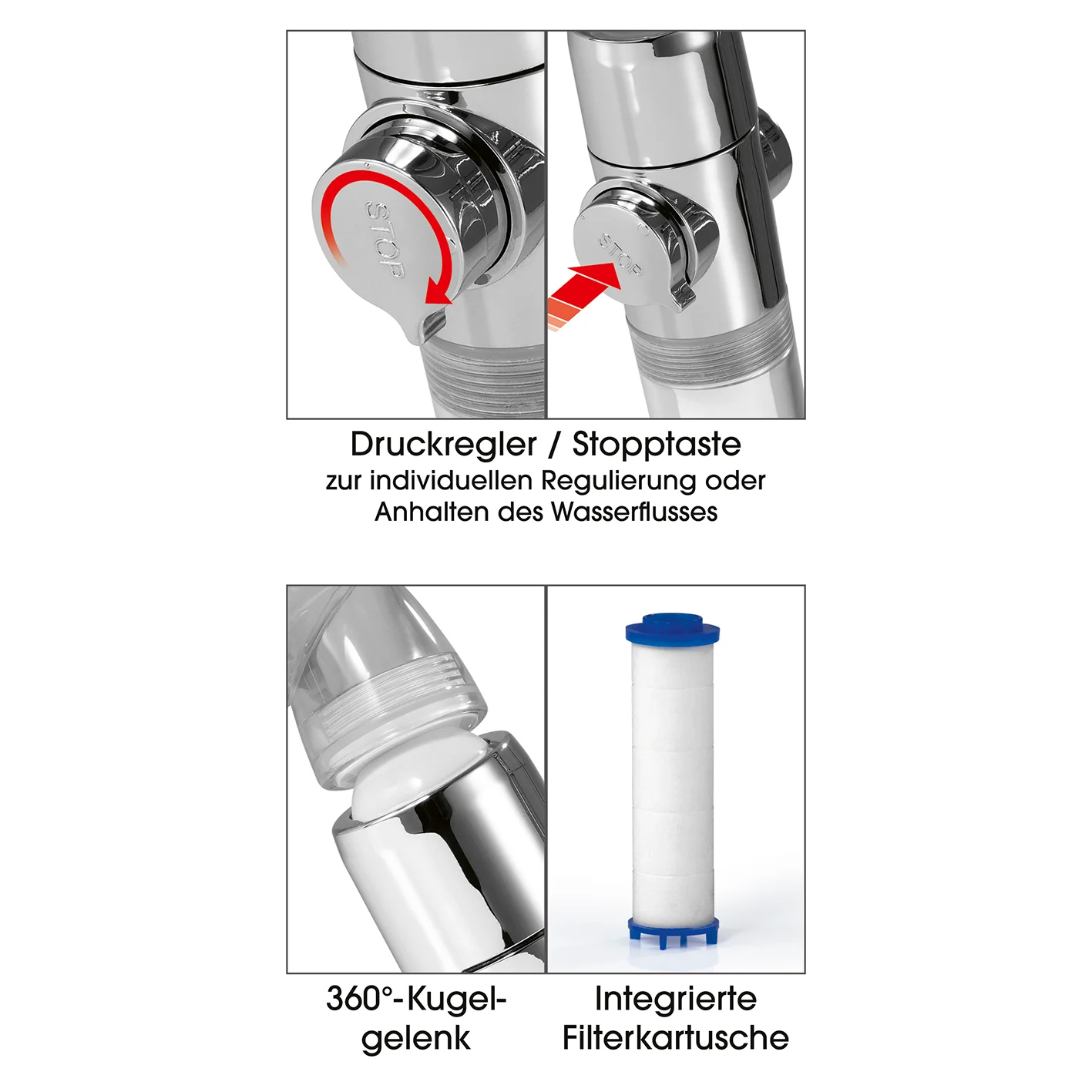 Duschkopf mit Stopp- & Druckregler - Image 4