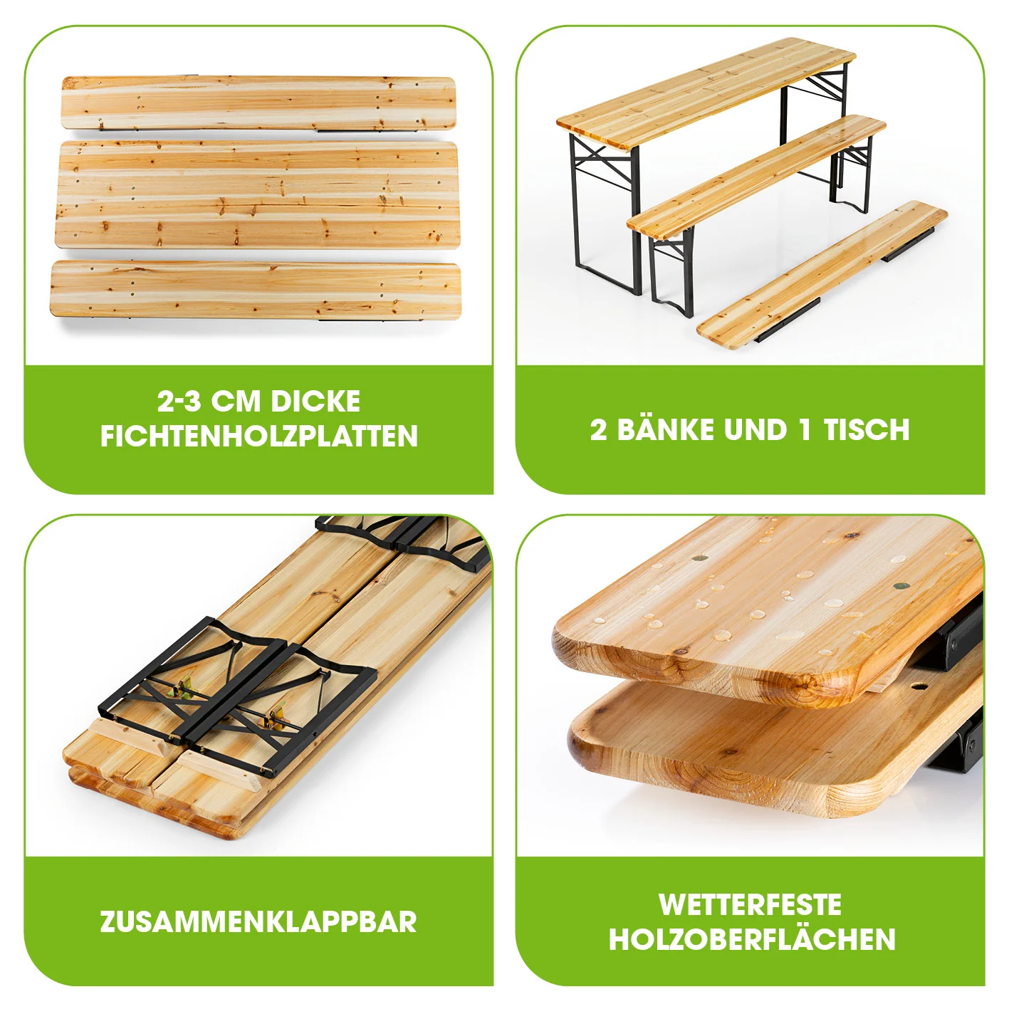 Bierzeltgarnitur Set (1 Tisch mit 2 Sitzbänken) - 170 cm - holzfarben/schwarz - Image 3