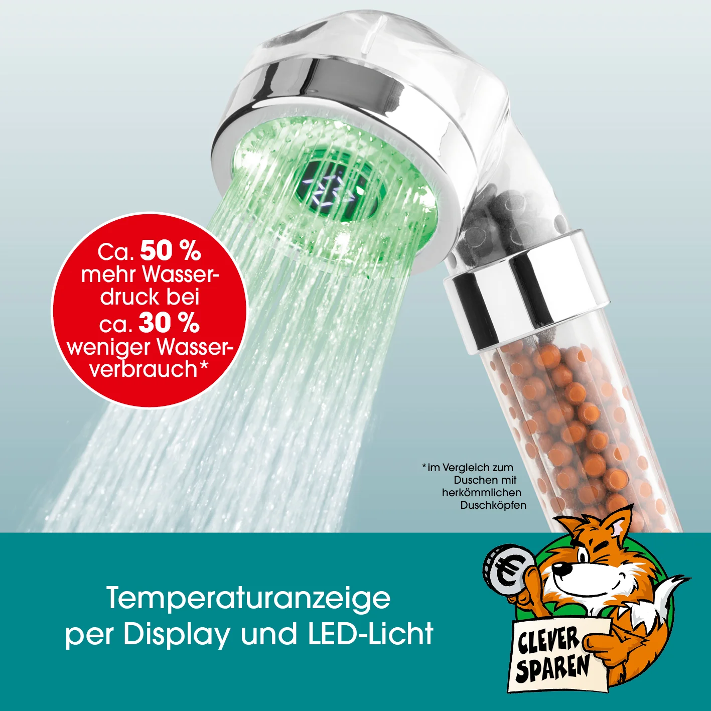 Duschkopf LED-Farbwechsel 6cm mit Mineralkugeln - Image 2