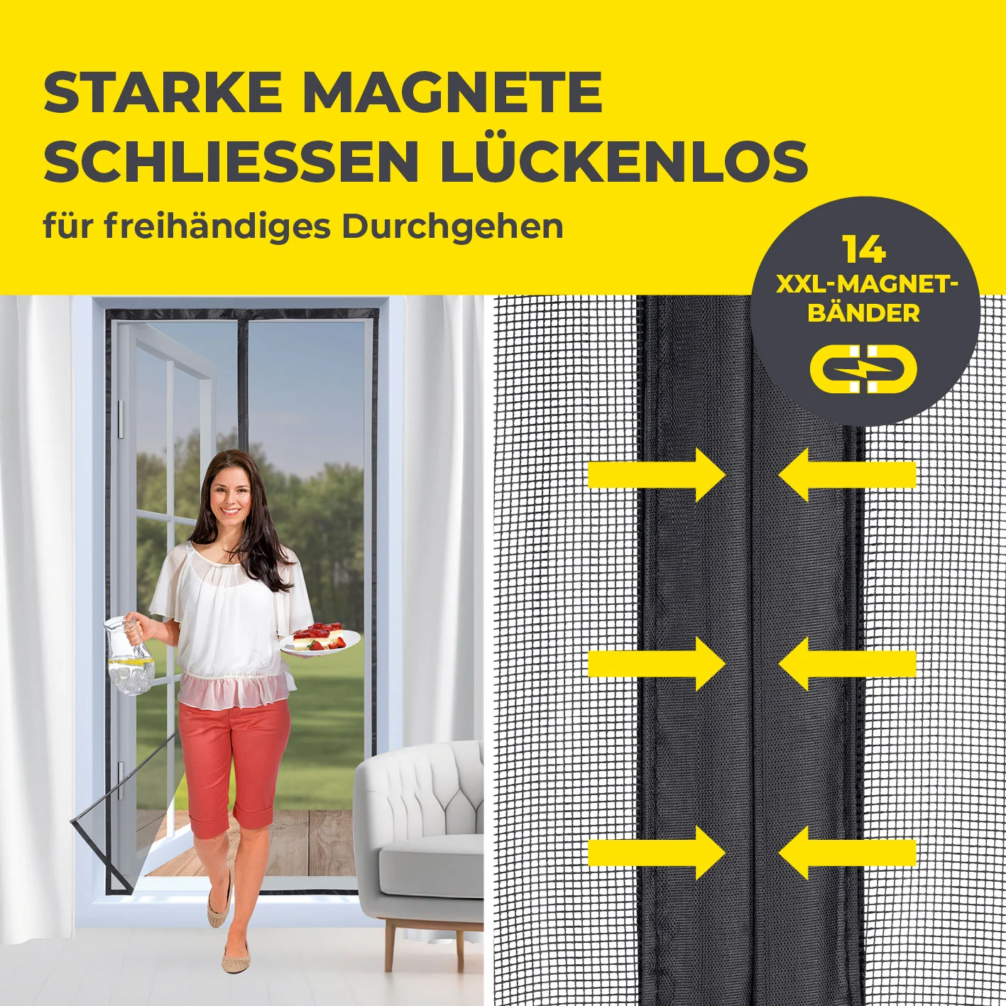 Insektenschutzvorhang mit eingenähten XXL-Magnetbändern - 100 x 210 cm - Schwarz - Image 2