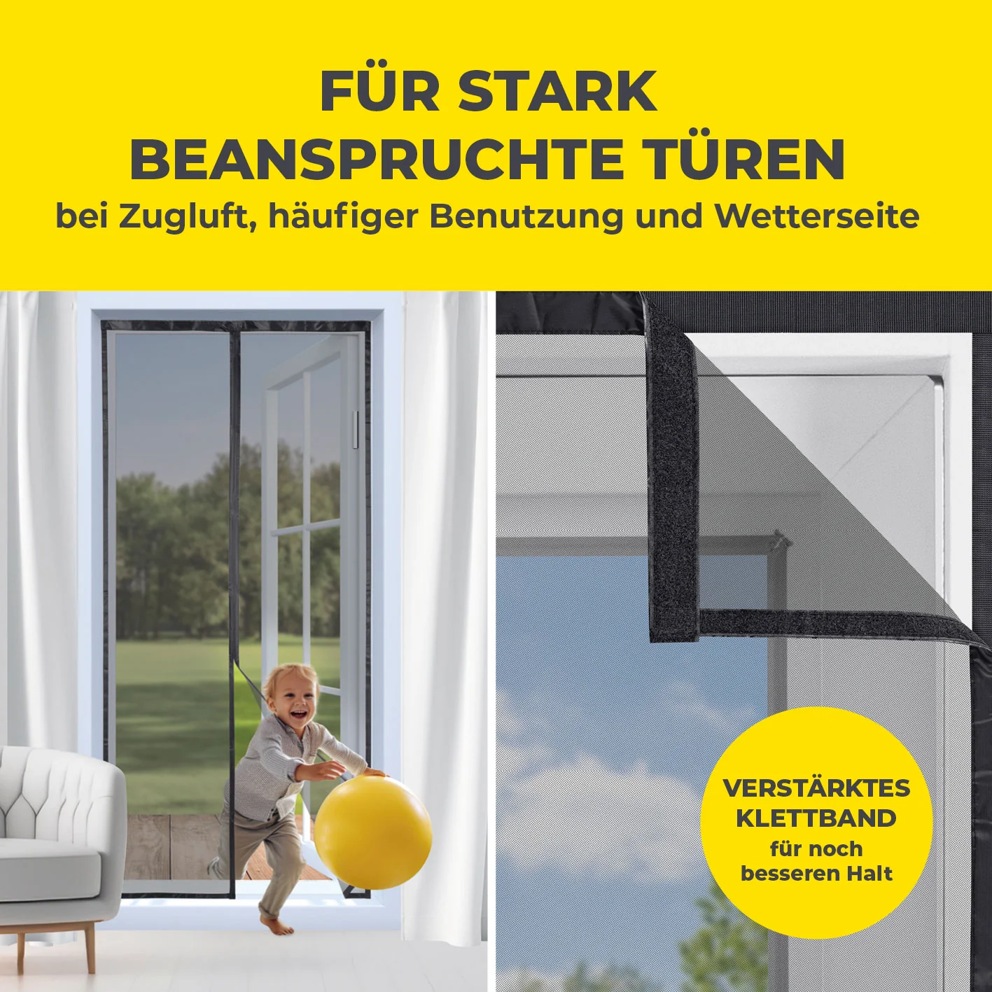 Insektenschutzvorhang mit eingenähten XXL-Magnetbändern - 100 x 210 cm - Schwarz - Image 3
