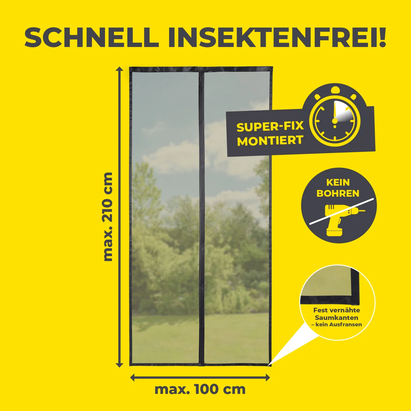 Insektenschutzvorhang mit eingenähten XXL-Magnetbändern - 100 x 210 cm - Schwarz - Image 5