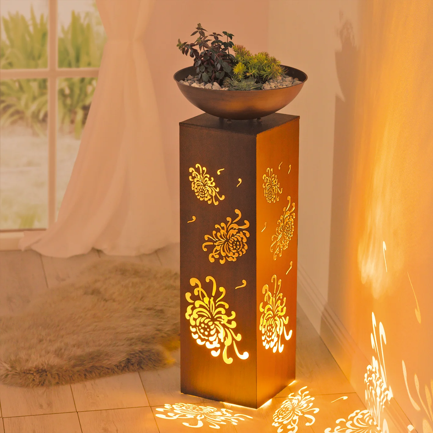 LED-Dekosäule mit Planzschale Rost-Optik "Bauernrose" - 87 cm - Image 10