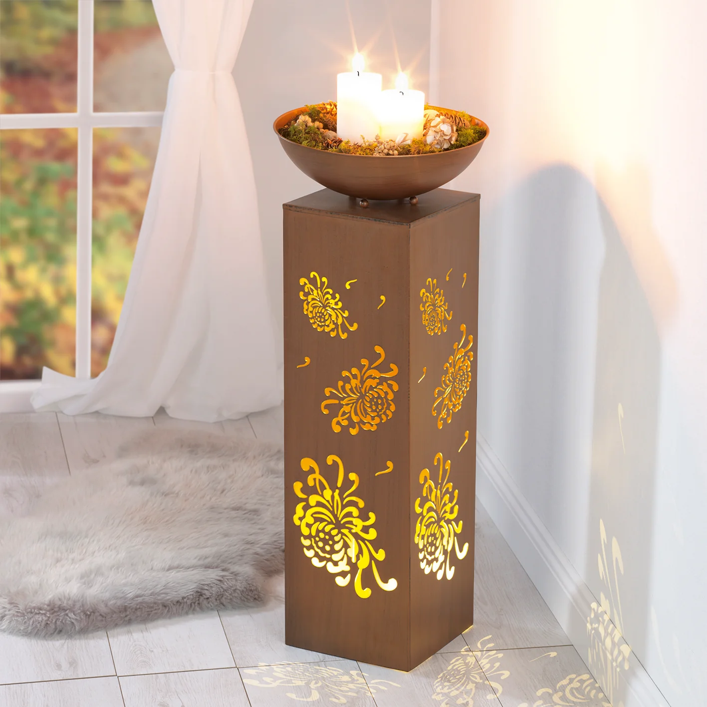 LED-Dekosäule mit Planzschale Rost-Optik "Bauernrose" - 87 cm - Image 2