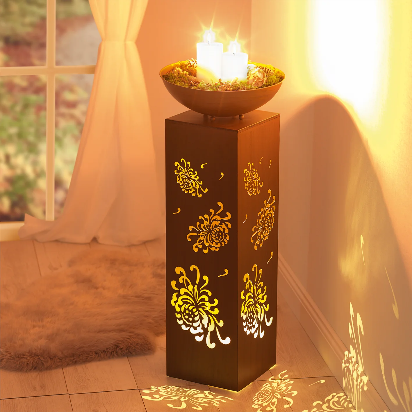 LED-Dekosäule mit Planzschale Rost-Optik "Bauernrose" - 87 cm - Image 7