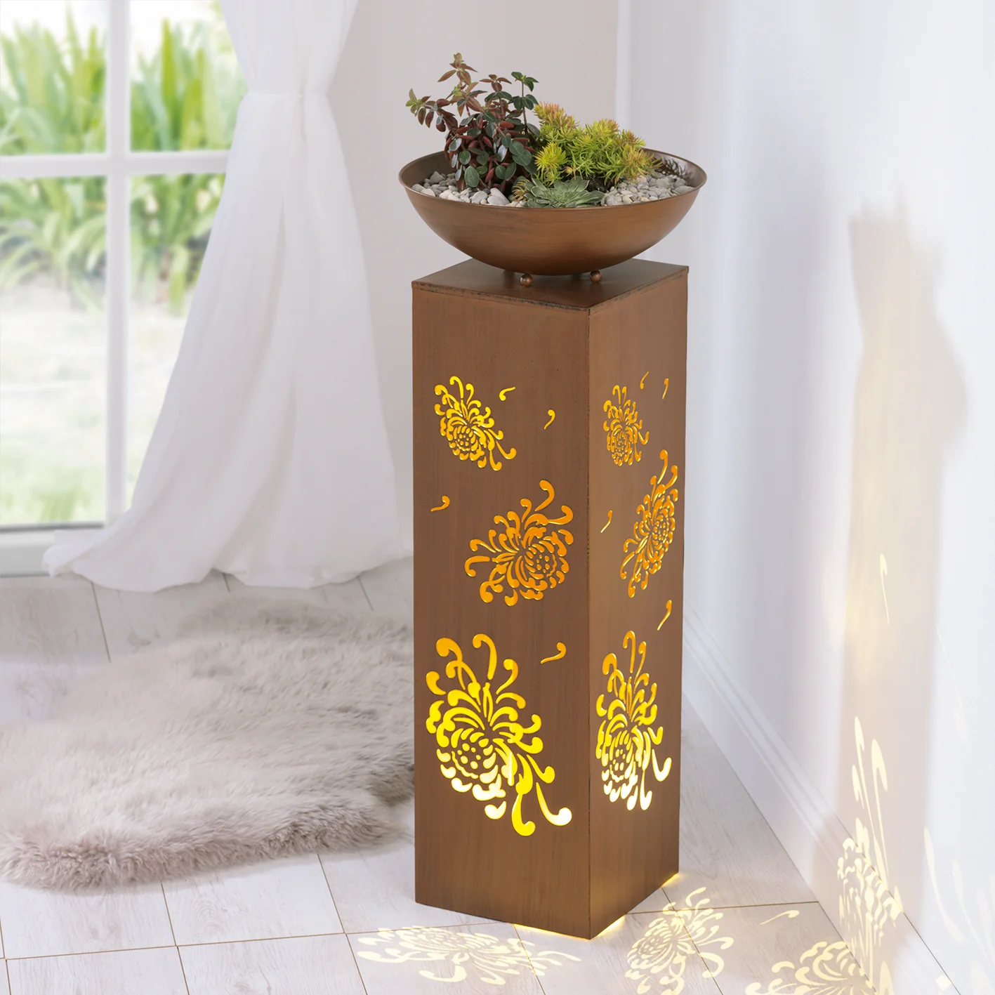 LED-Dekosäule mit Planzschale Rost-Optik "Bauernrose" - 87 cm - Image 9