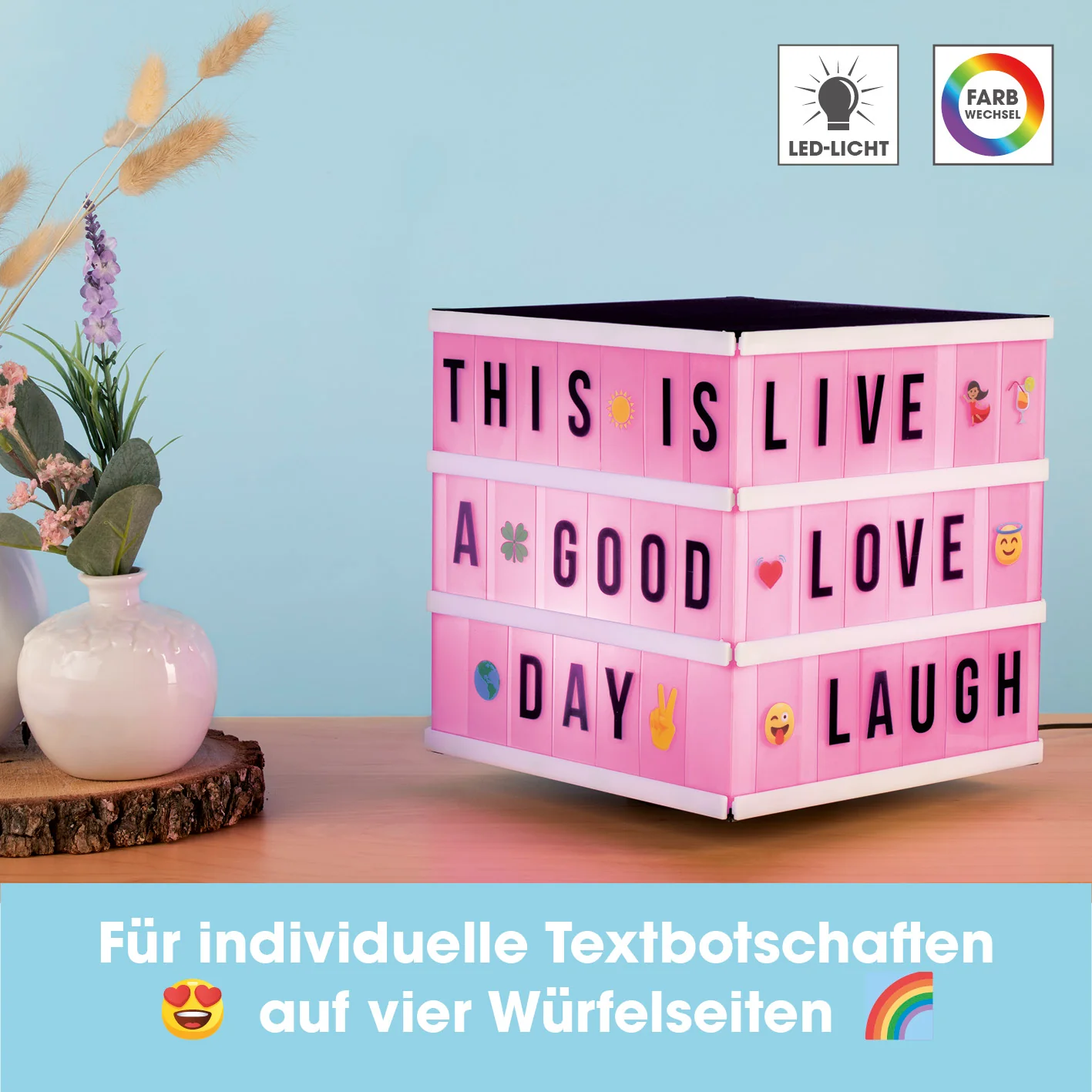 LED-Leuchtkasten Würfel - 173 Buchstaben & 150 Moodjis - Image 2