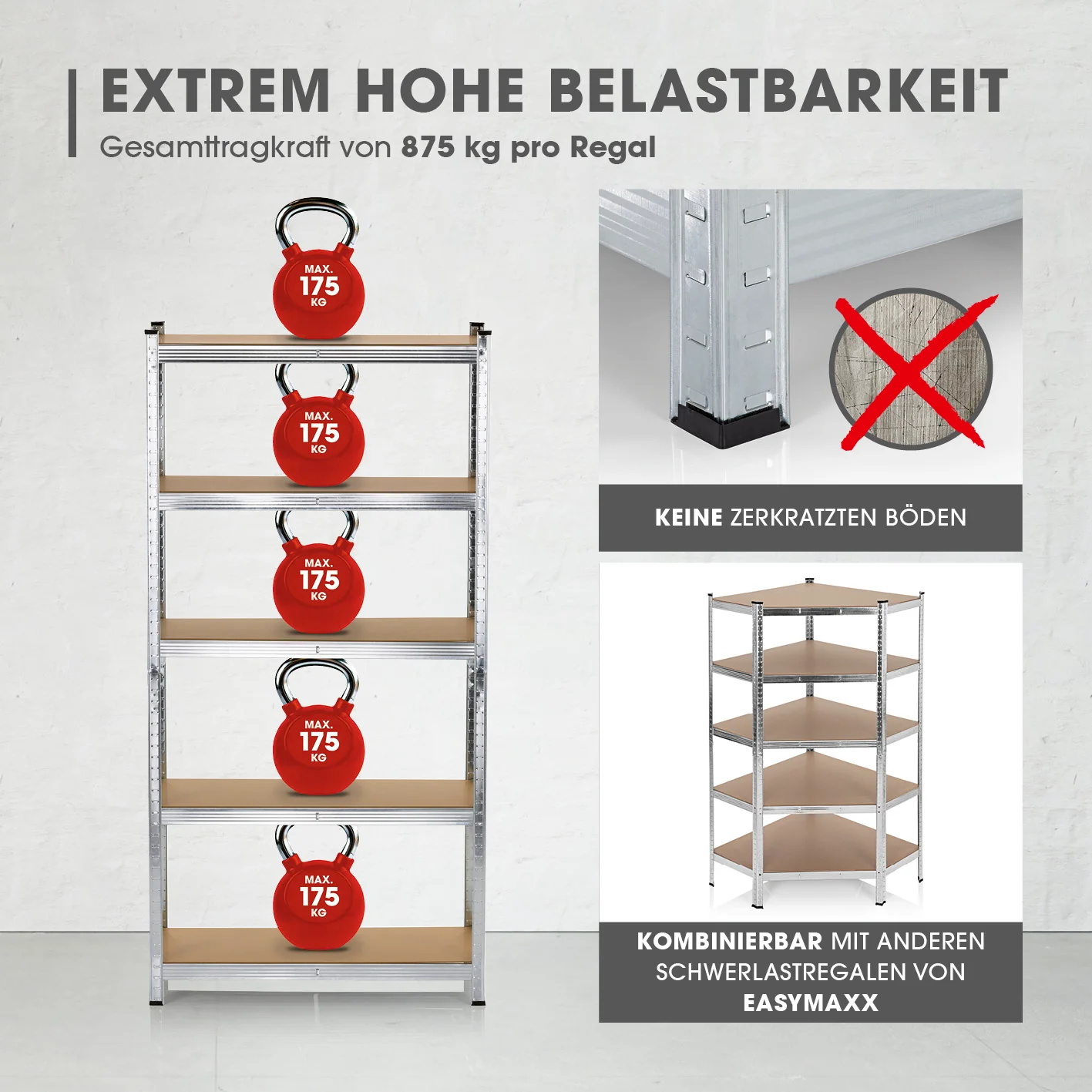 Schwerlastregal & Werkbank 2er-Set -  180 x 90 x 40 cm - 1750 kg Traglast, 175 kg pro Ebene - Image 3