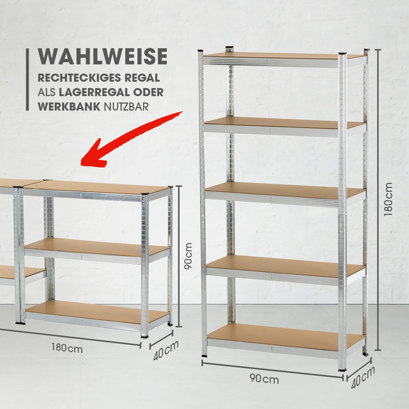 Schwerlastregal & Werkbank 2er-Set -  180 x 90 x 40 cm - 1750 kg Traglast, 175 kg pro Ebene - Image 6