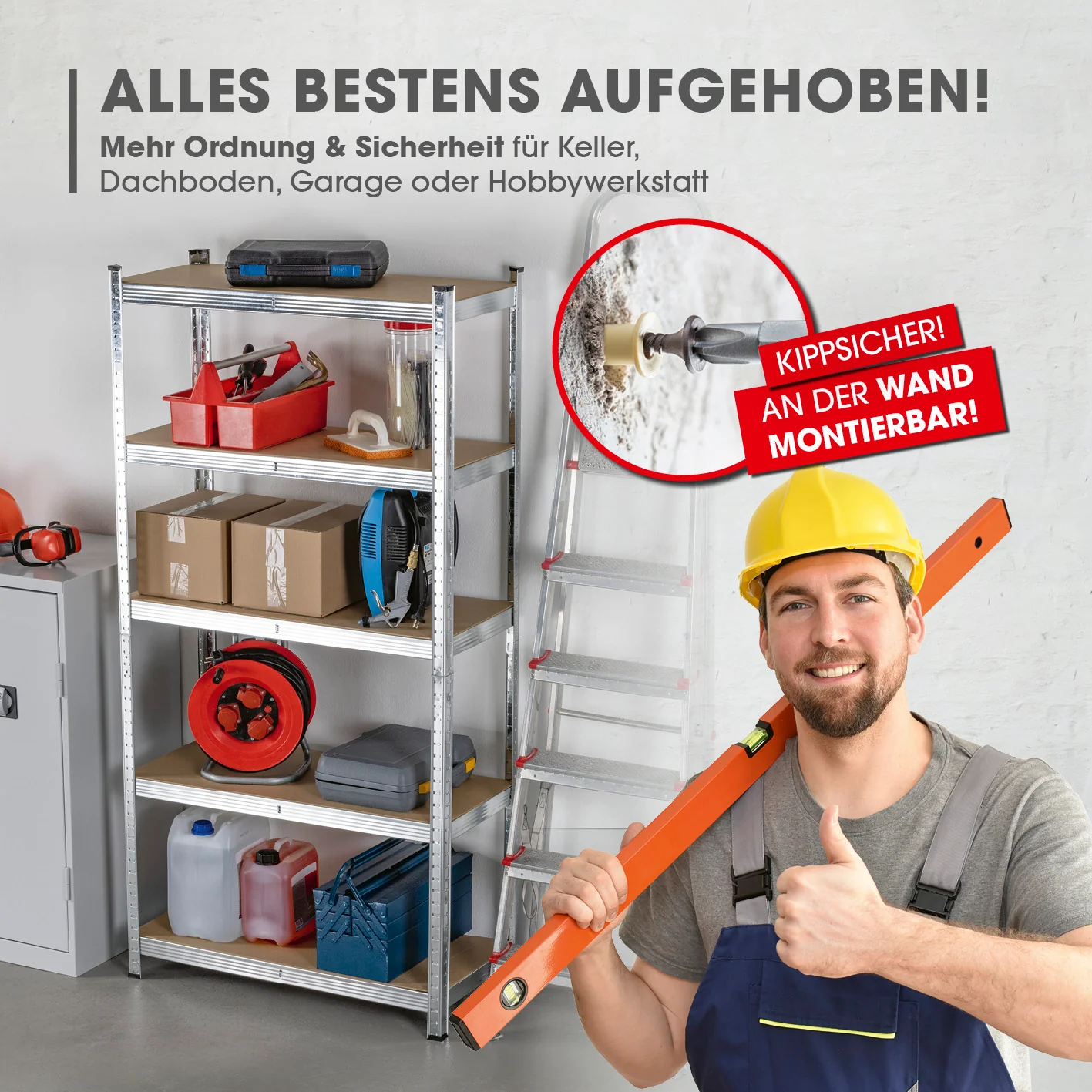 Schwerlastregal & Werkbank 2er-Set -  180 x 90 x 40 cm - 1750 kg Traglast, 175 kg pro Ebene - Image 7